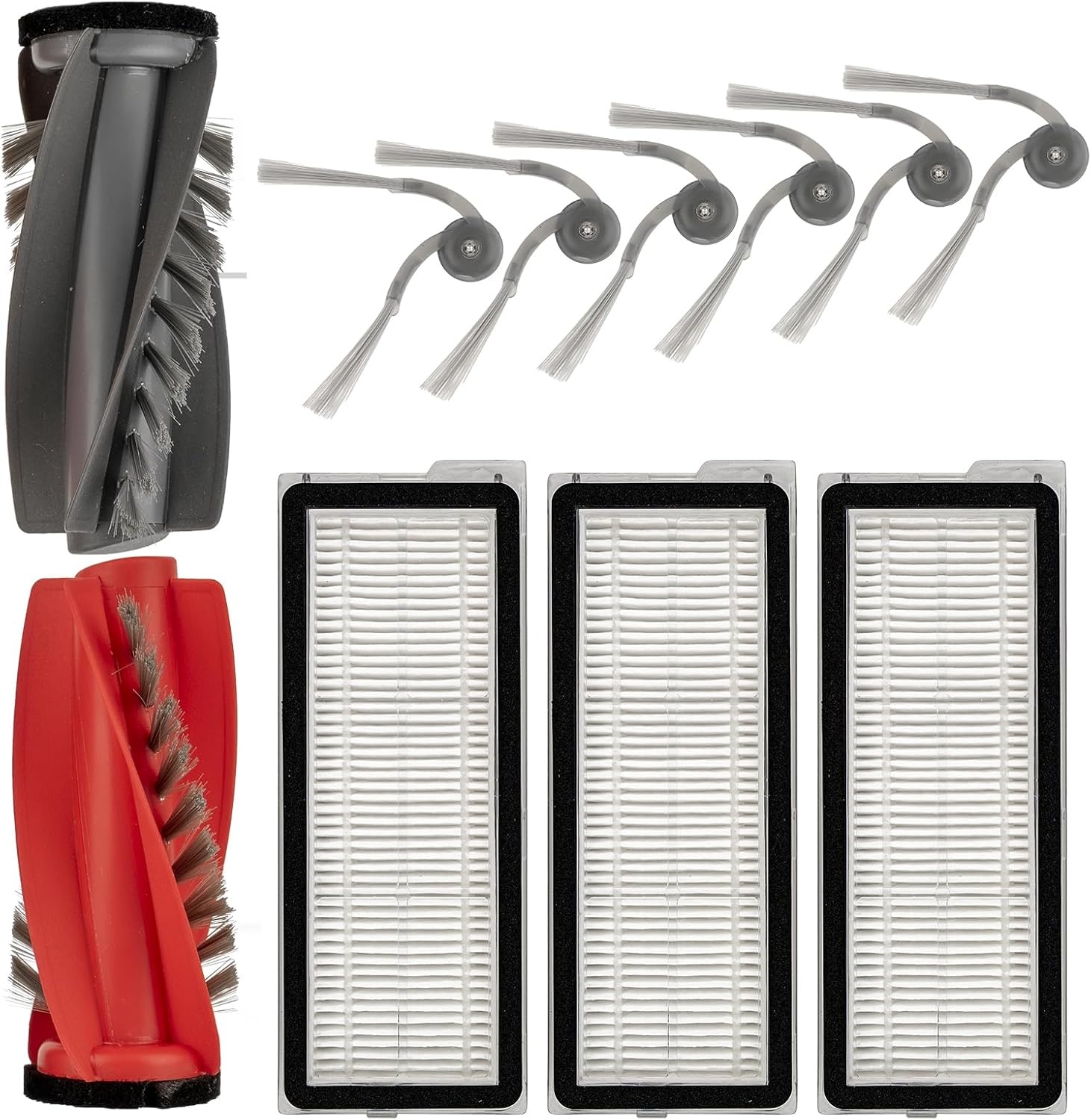 (10 Pack) QRevo Curv Replacement Accessories Kit for Roborock Qrevo Curv/Curv S5X 5A1 5XC/ Qrevo Edge/Edge S5A/ Qrevo S5V/ Qrevo C Robot Vacuum Parts, 1 Roller Brush, 3 HEPA Filters, 6 Side Brush