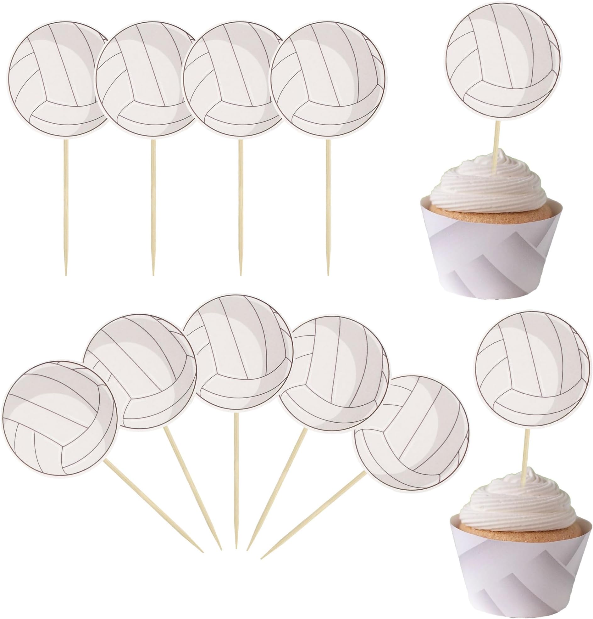 Ephlyn 36Pcs Volleyball Cupcake Toppers Sport Balls Cupcake Picks Volleyball Theme Birthday Party Baby Shower Sport Game Party Cake Decorations Supplies