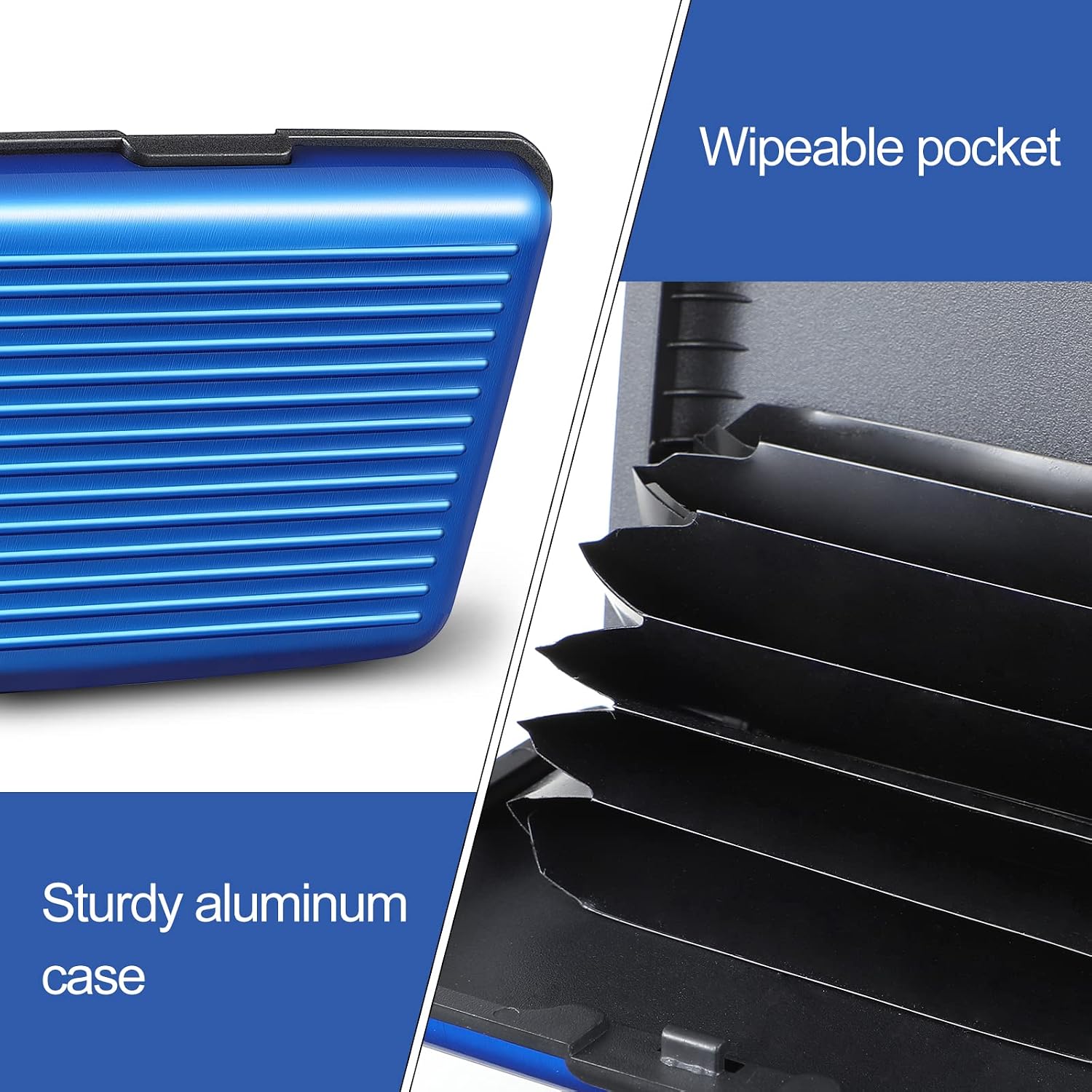 BBTO 2 Pieces Credit Card Holder Slim Mini Rfid Blocking Credit Card Protector Aluminum Business Box Metal ID Organizer Wallet with 6 Slots for Women Men(Red, Blue)