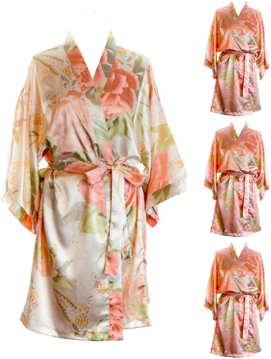 Bridesmaid Robes Multipacks Satin Vintage Floral Dressing Gown Sets Kimonos Silk Bride to Be Matching