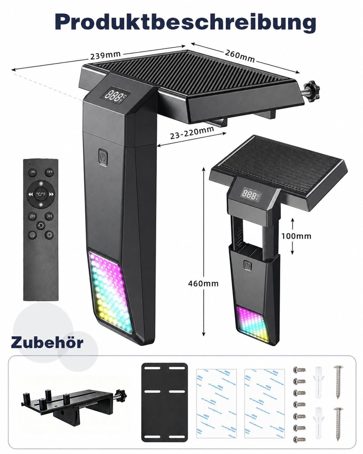 Teleskopierbar Poolbeleuchtung Solar mit Poolthermometer | RGB-Farbe, Einstellbare Helligkeit, Mit Fernbedienung, Unterwasser, Für verschiedene Poolarten