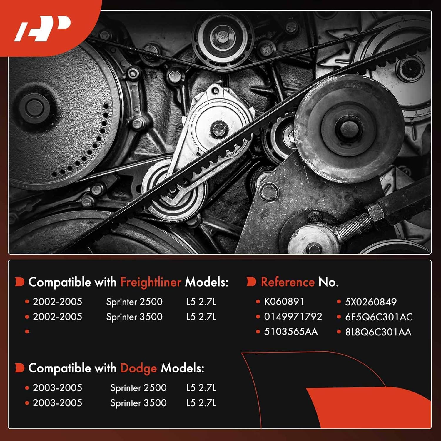 A-Premium Serpentine Belt 89.13 In For Dodge Sprinter 2500 2003-2005, Sprinter 3500 2003-2005 & Freightliner Sprinter 2500 2002-2005, Sprinter 3500 2002-2005, 2.7L