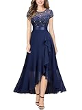 Women&apos;s Retro Lace Contrast Chiffon Ruffle Evening Maxi Dress