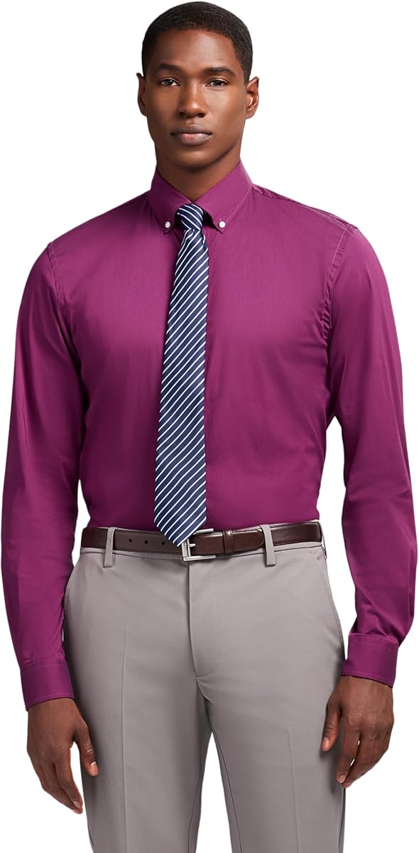 Izod Men's Slim Fit Dress Shirt Long Sleeve Wrinkle Free Stretch Button Down Collar