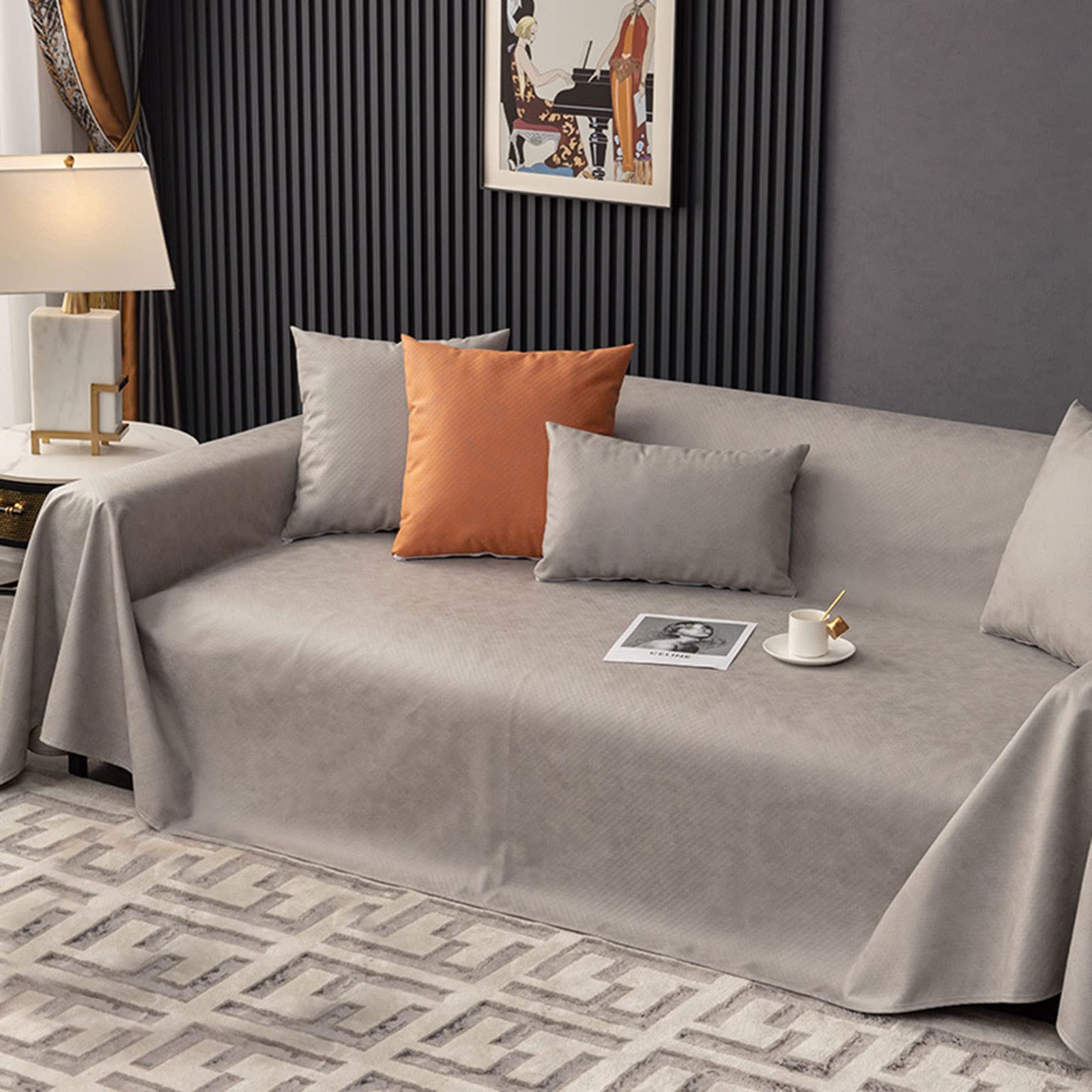 Housse de canapé grise 210x230cm imperméable en cuir souple