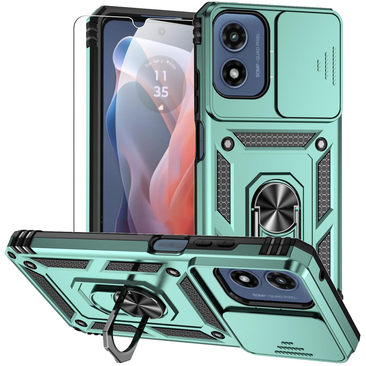 for Moto G Play 5G 2024 Case,Moto G 5G 2024 Case,with Screen Protectors and Camera Cover,[Military Grade] 16ft.Drop Tested with Kickstand Protective