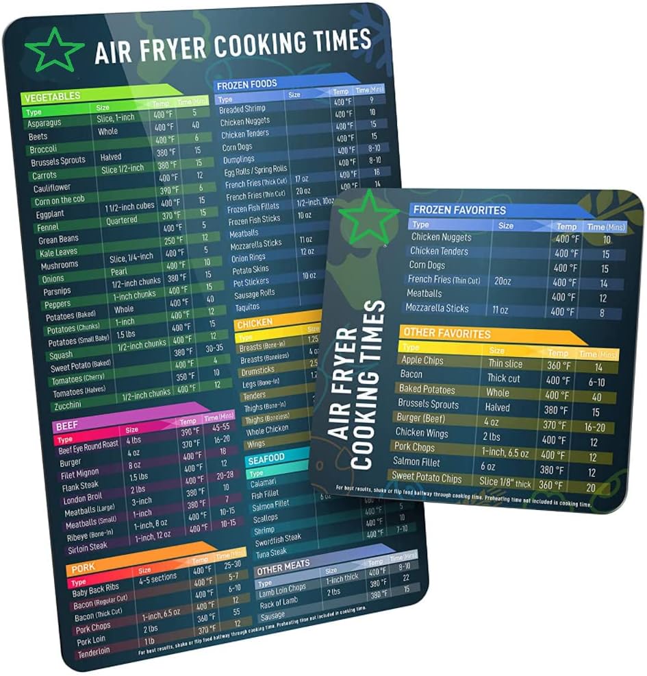 Air Fryer Magnetic Cheat Sheet Set, Holomall Air Fryer Accessories Cook Times, Airfryer Accessory Magnet Sheet Quick Reference Guide for Cooking and Frying