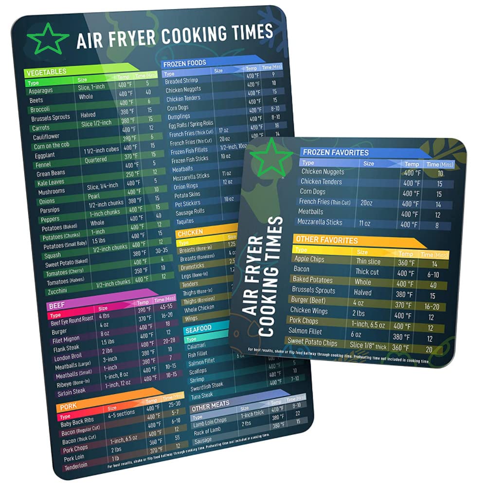 Air Fryer Magnetic Cheat Sheet Set, Holomall Air Fryer Accessories Cook Times, Airfryer Accessory Magnet Sheet Quick Reference Guide for Cooking and Frying