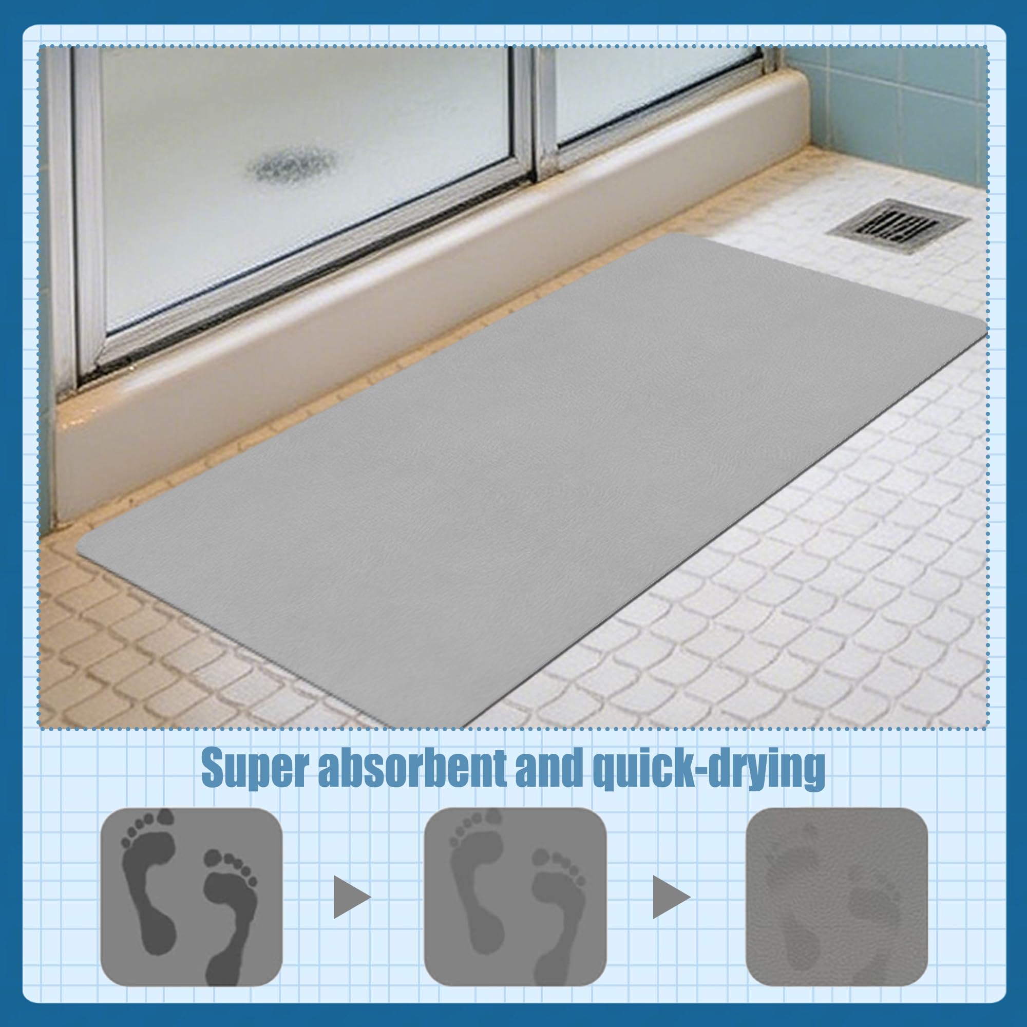 Tappeto Bagno Diatomite Antiscivolo 40 x 80 cm Ad Asciugatura Rapida Tappetini da Bagno Antiscivolo e Ultra Morbidi Antimuffa per Porte Del, Vasca da Doccia, Grigio Chiaro