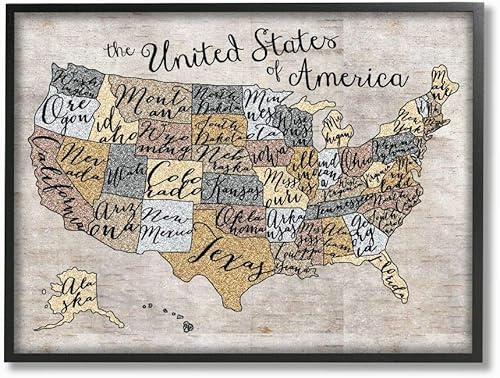 Stupell Industries The Stupell Home Decor United States Map Typography - Arte de pared enmarcado en negro, 9.4 x 11.8 in, diseño de artista Erica