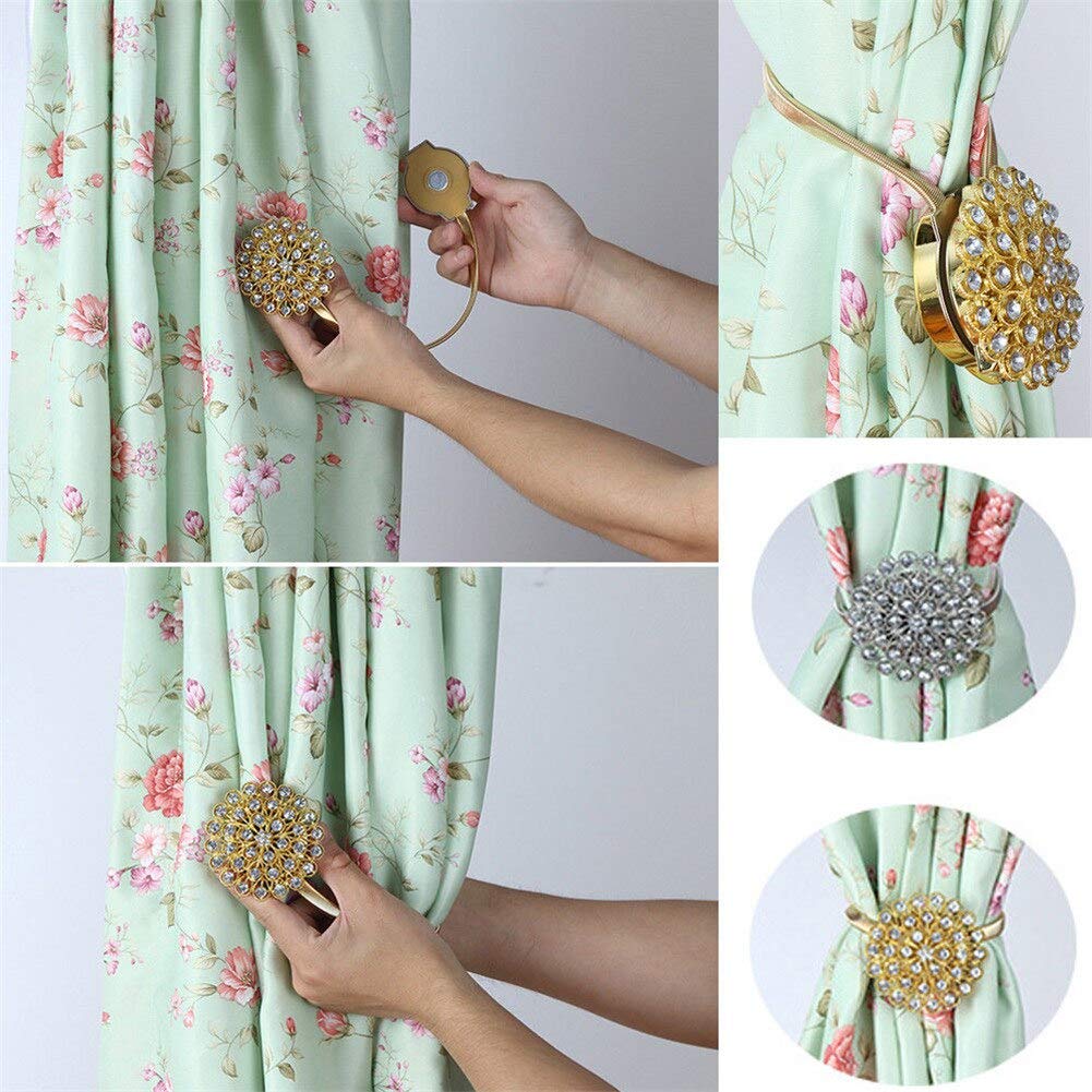 Alzapaños Decorativos para Cortinas, 2 Unidades, con Forma De Flor, Magnéticos, Retráctiles, con Clip - Decoración De Cortinas,White
