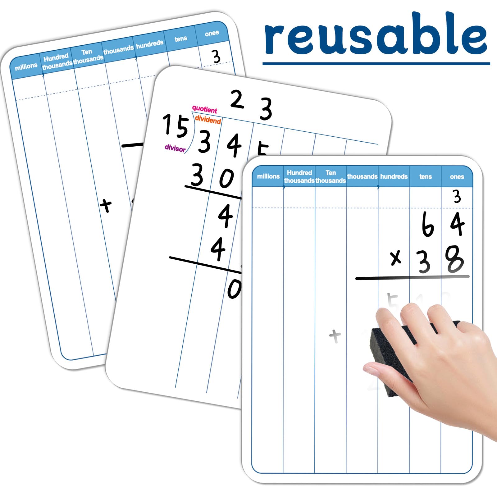 Snapklik.com : 24 Pack Long Division Whiteboard For Kids Teaching ...