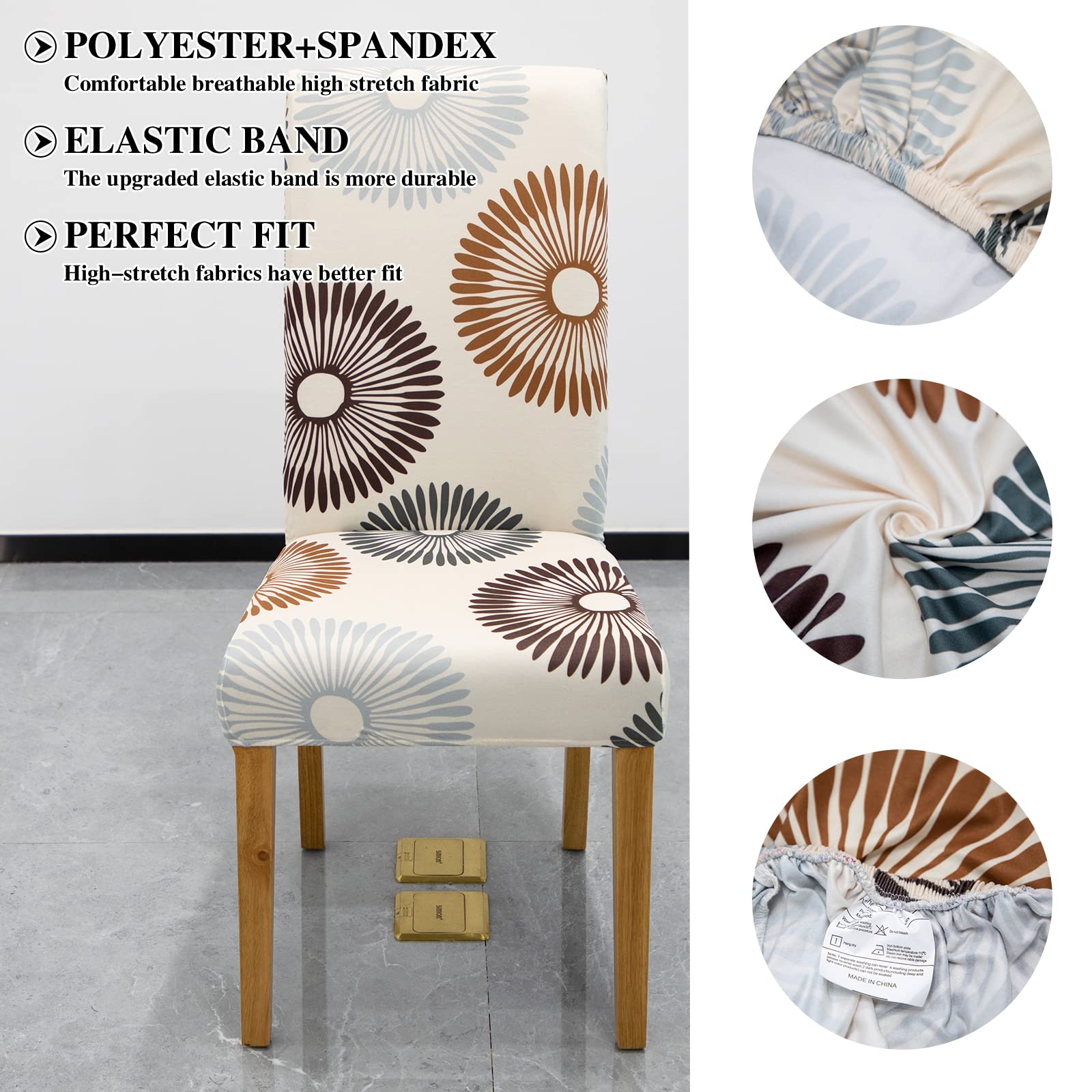 Jaotto Coprisedia Elasticizzati con Schienale 4 Pezzi, Fodere Coprisedie Universale per Sala da Pranzo Cucina, Moderno Coprisedia Lavabile Estraibile, Coperture per Sedie(Round annuale,4 Pezzi)
