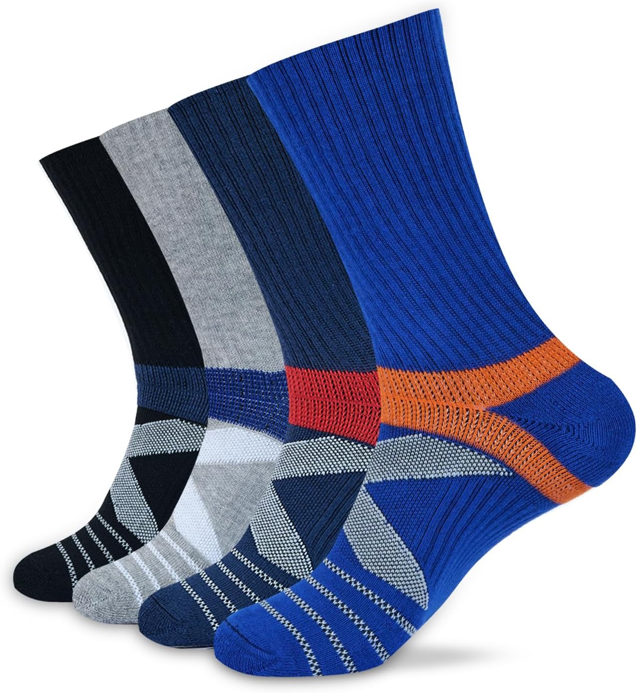 Men's Compression Athletic Cushioned Crew Socks (4 Pairs) Arch Support Hiking Walking Running Socks