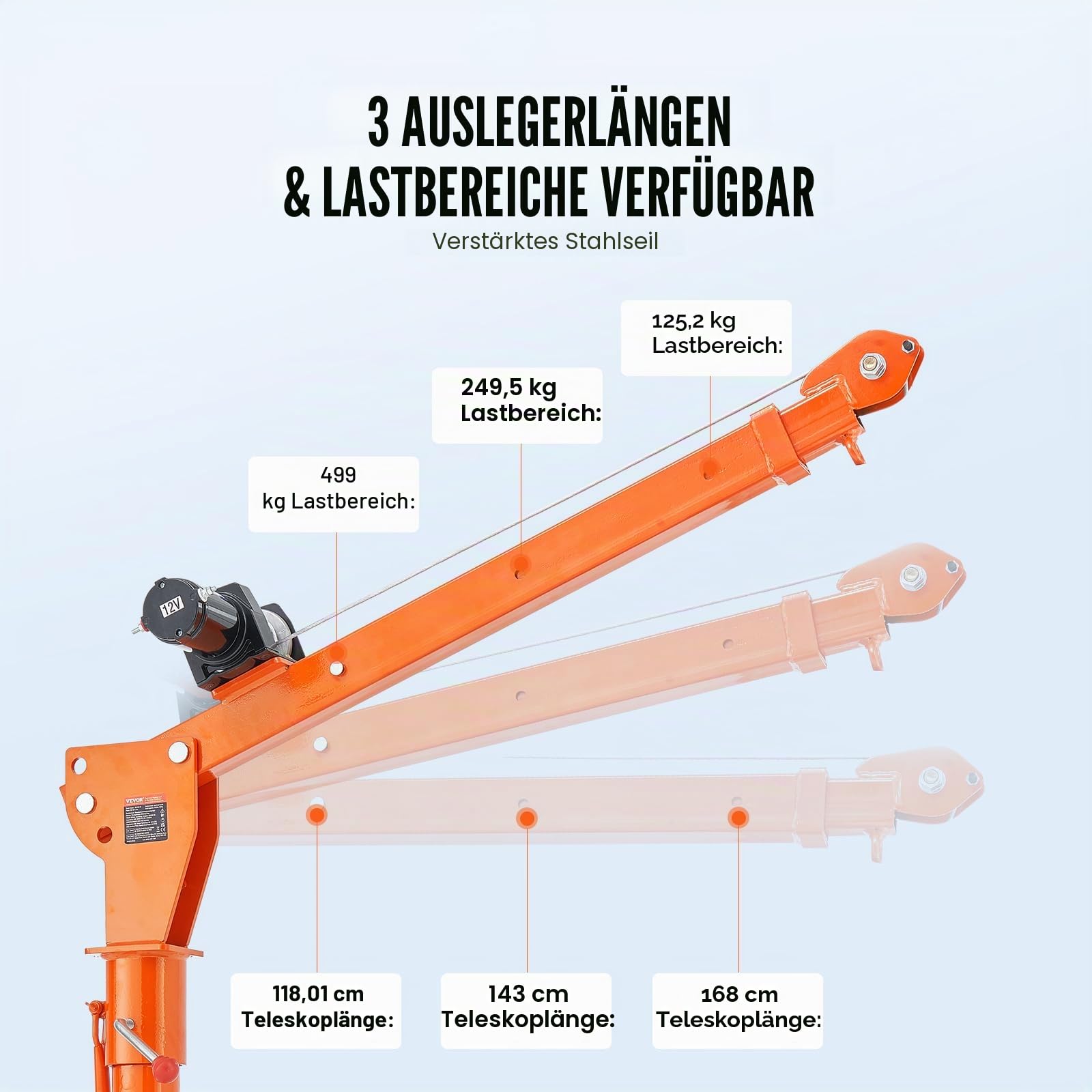 VEVOR Ladekran elektrisch, 499kg, Pickup-Kran mit elektrischer Seilwinde 1587 kg, Hebekran aus Stahl für Pickup-Trucks, 360° schwenkbar, zum Heben von Gütern auf der Baustelle oder in der Fabrik