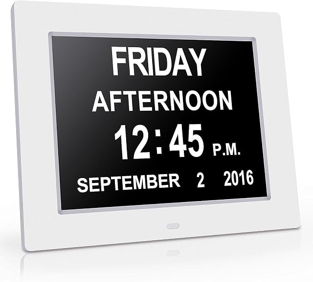 SINOIDEAS Digital Calendar Day Clock,Digital Memory Loss Day Clock with Digital Photo Frame, Extra Large Non-Abbreviated Day & Month for Seniors Visually Impaired Blinds Elderly Alzheimer