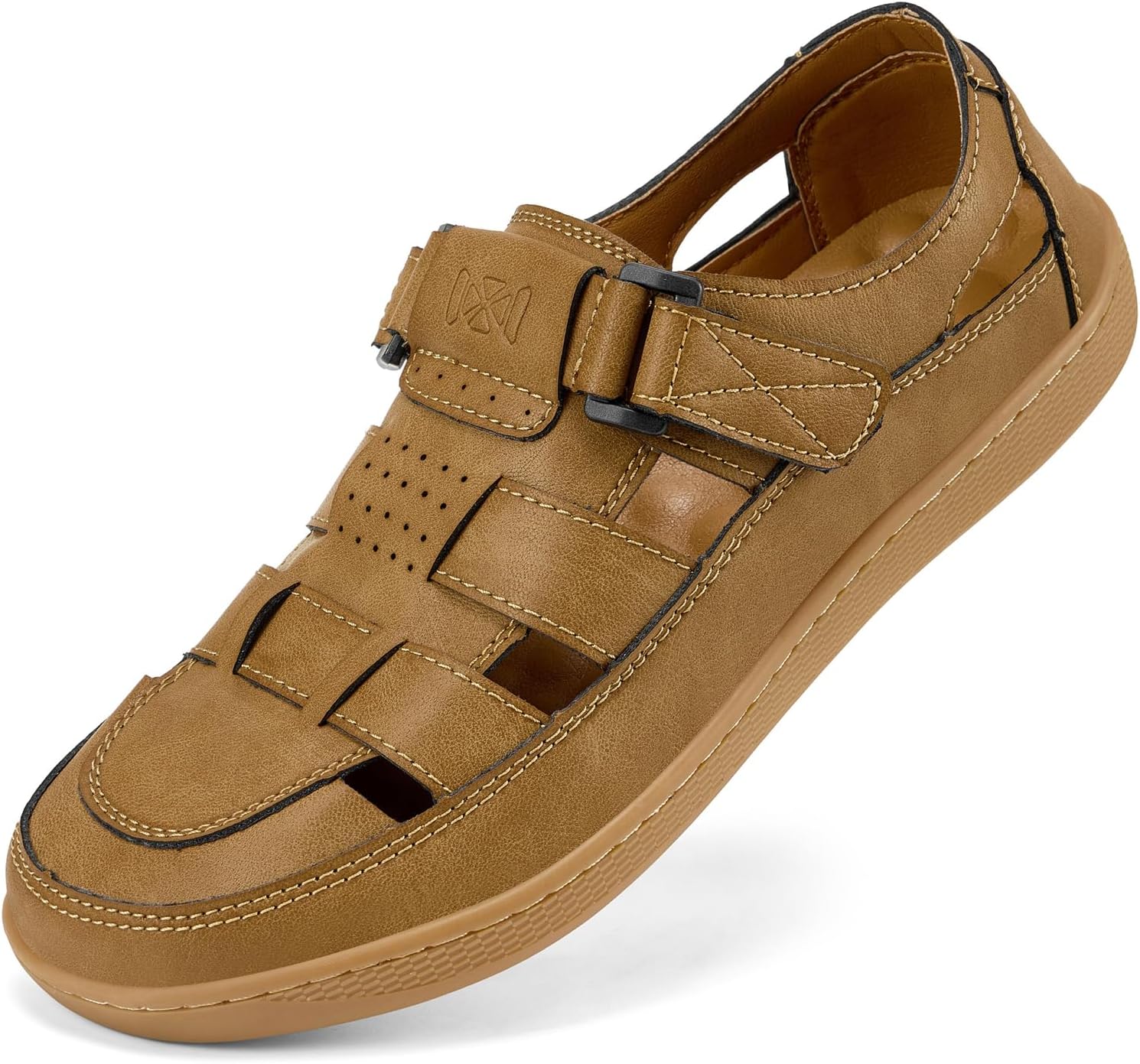 Moodeng Men's Sport Sandals Wide Toe Box Leather Sandals Ultra Lightweight Non-Slip Outdoor Casual Walking Slippers for Men