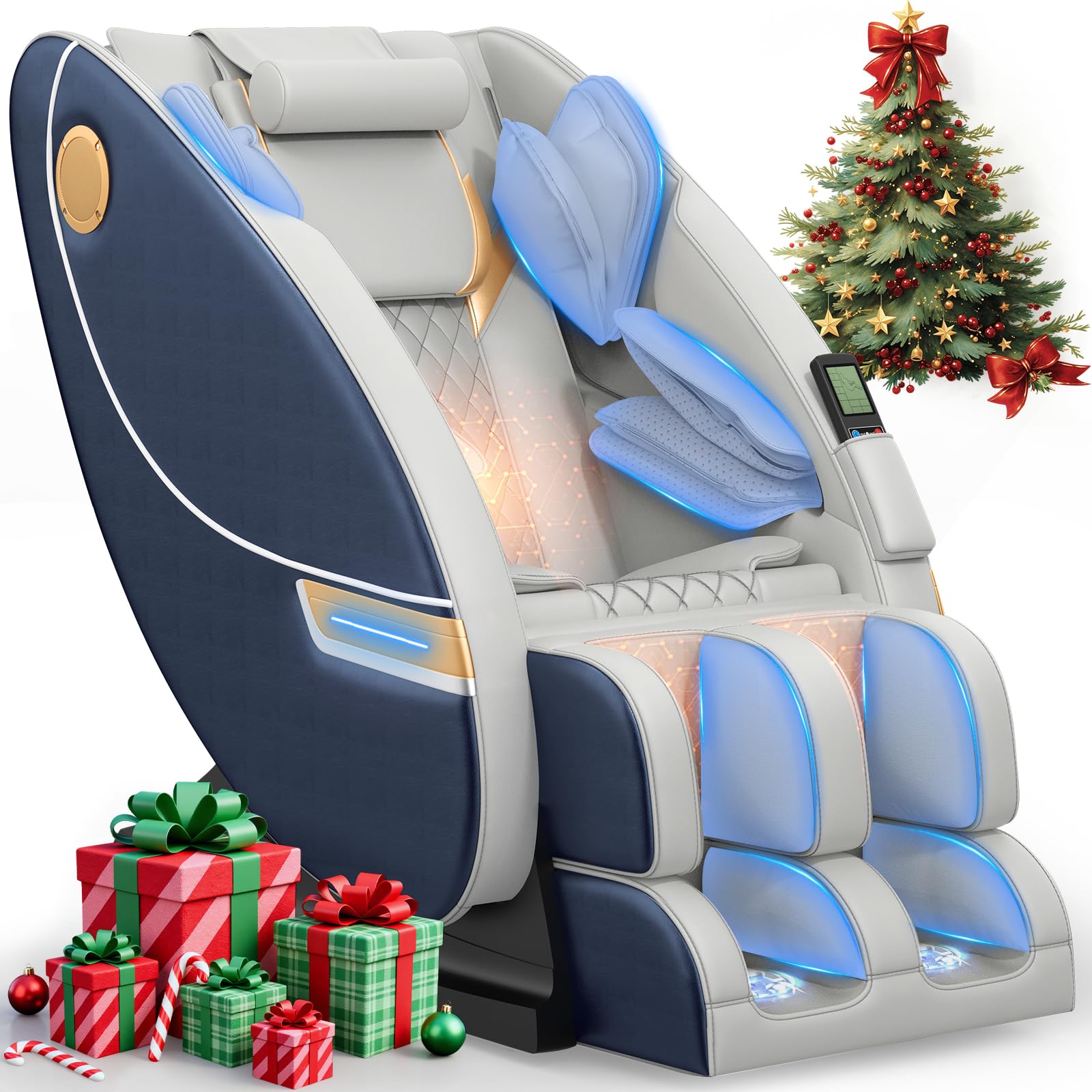Massagesessel, Ganzkörper-Massagesessel mit Zero-Gravity, 14 Rollen und 8 Komfort-Airbags, Mit Heizfunktion für Taille und Beine Fußmassage, Bluetooth-Player und 2-in-1 Touchscreen (Dunkelgrau)