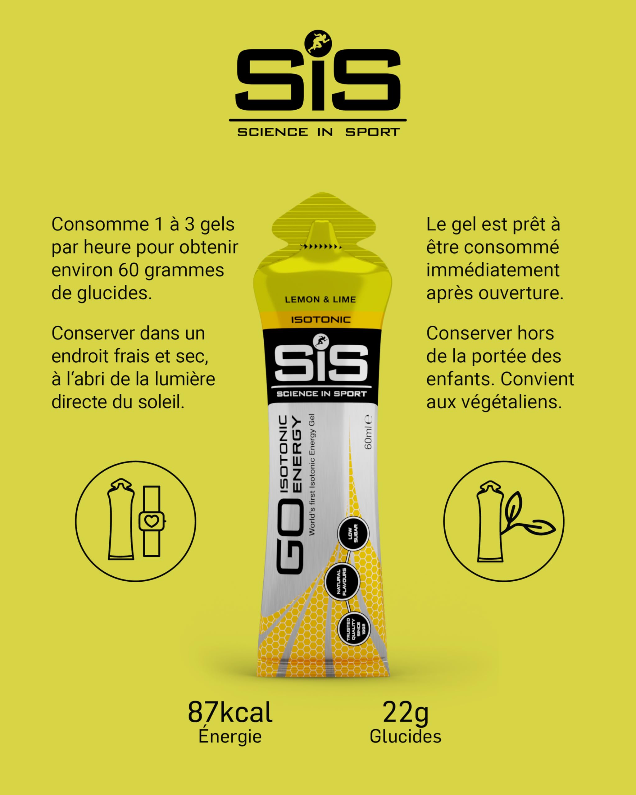 Science in Sport GO Isotonic Energy Gel 30x60ml Lima-limón, Vegano - Formulación isotónica con 22g de carbohidratos, Buen aporte de energía, Alternativa ideal a las bebidas isotónicas