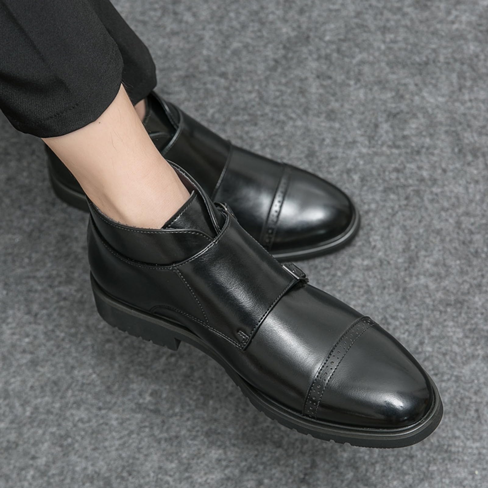 ANUFER Uomo Elegante Doppia Fibbia Monk Stivaletti A Punta Affari Scarpe Eleganti