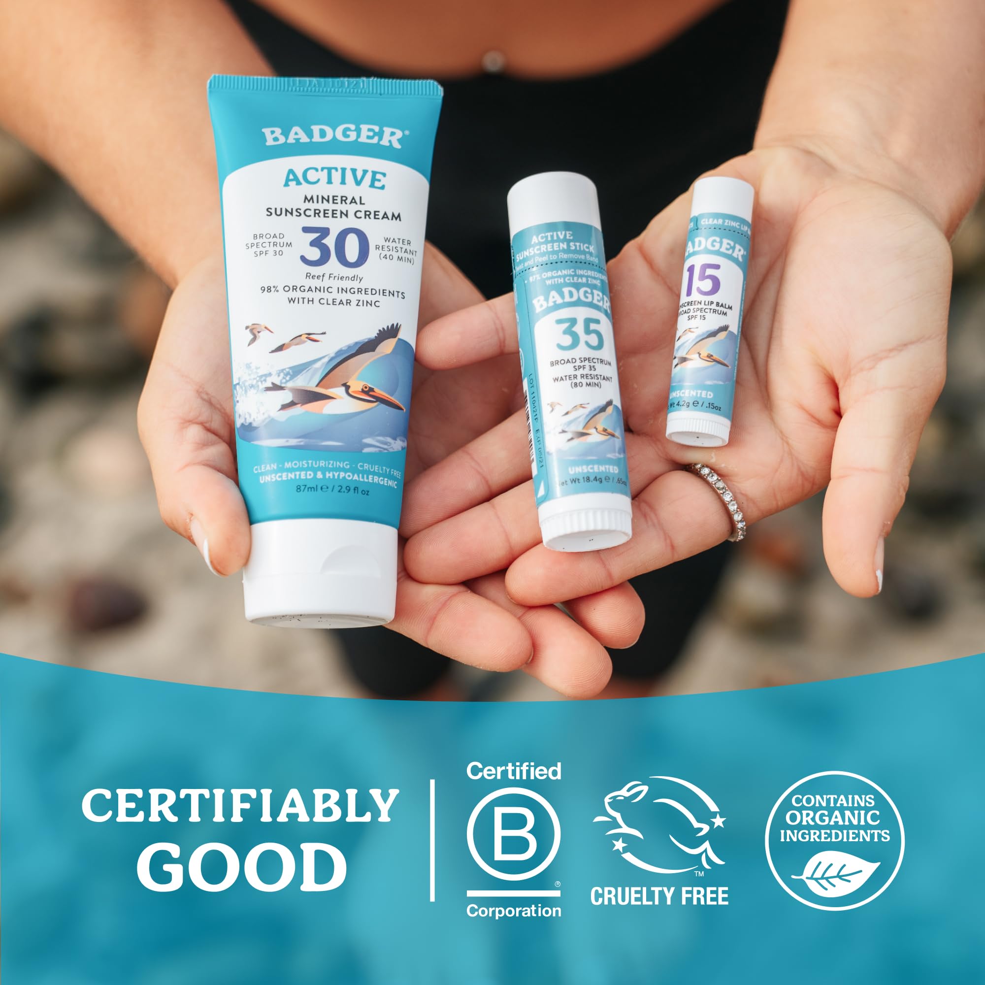 Badger Crème Solaire Minérale Active SPF 30, Large Spectre, 87 ml