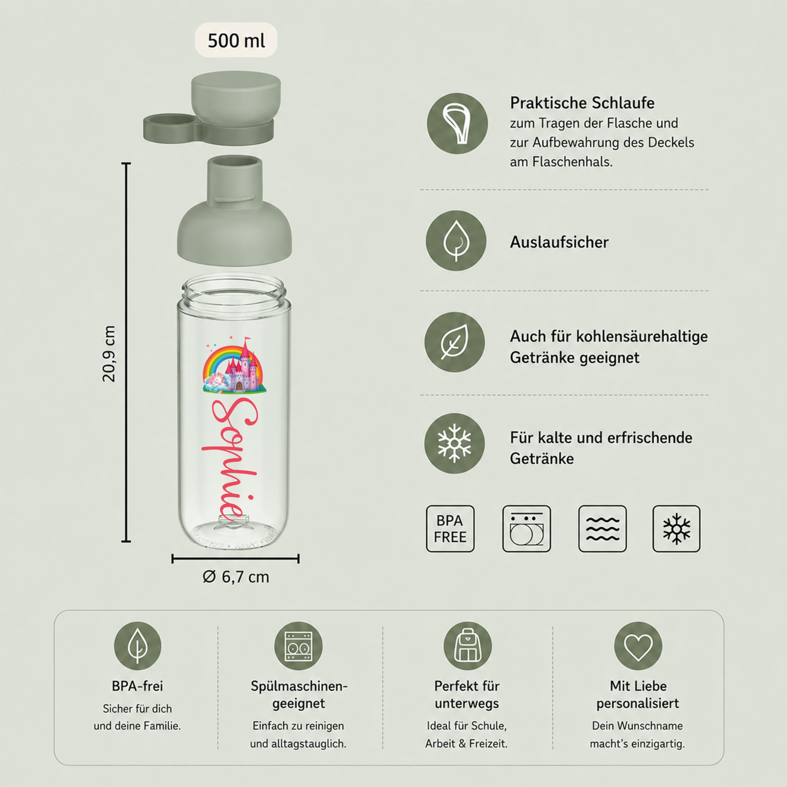 Mepal Personalisierte Brotdose Trinkflasche | Schloss Einhorn Regenbogen
