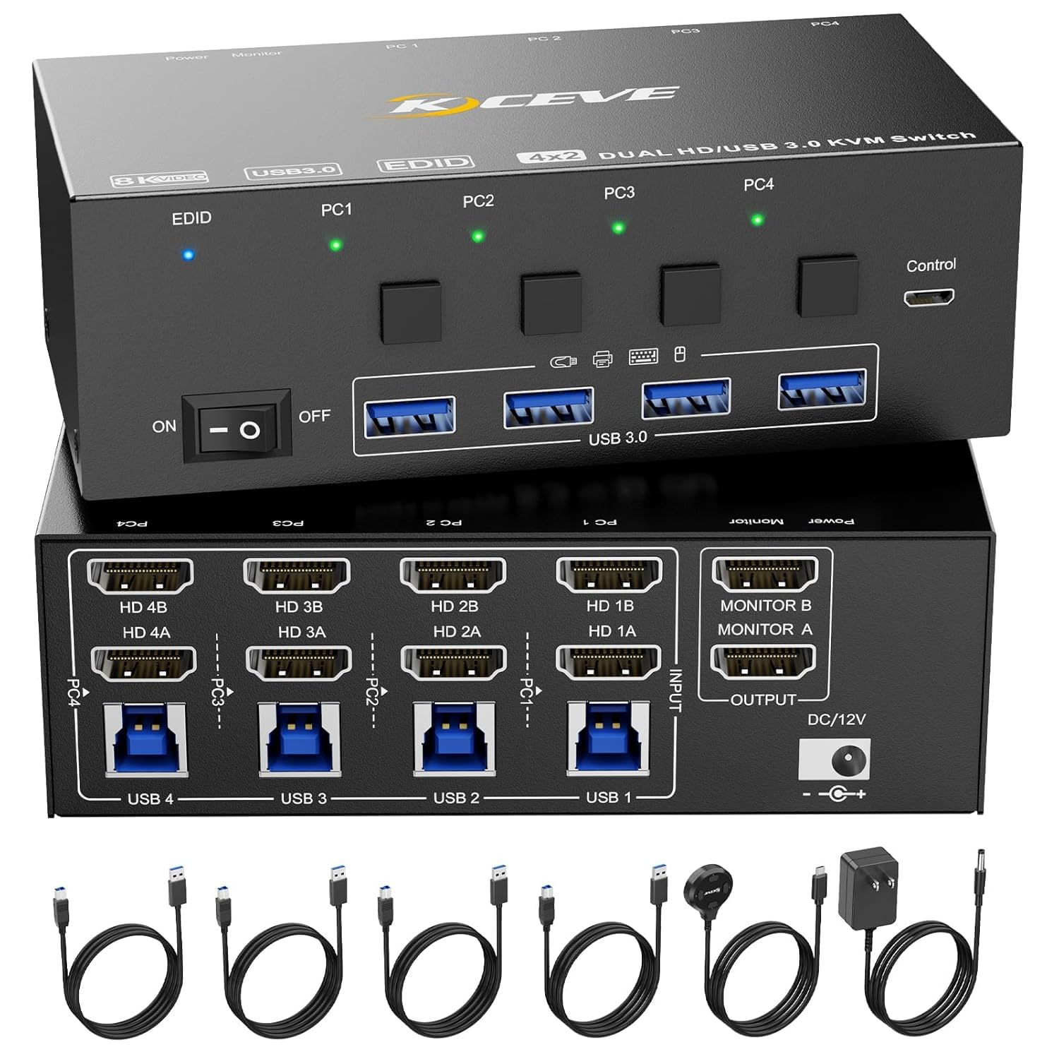 KVM Switch 4 Monitors 4 Computers HDMI + DisplayPort, KCEVE 