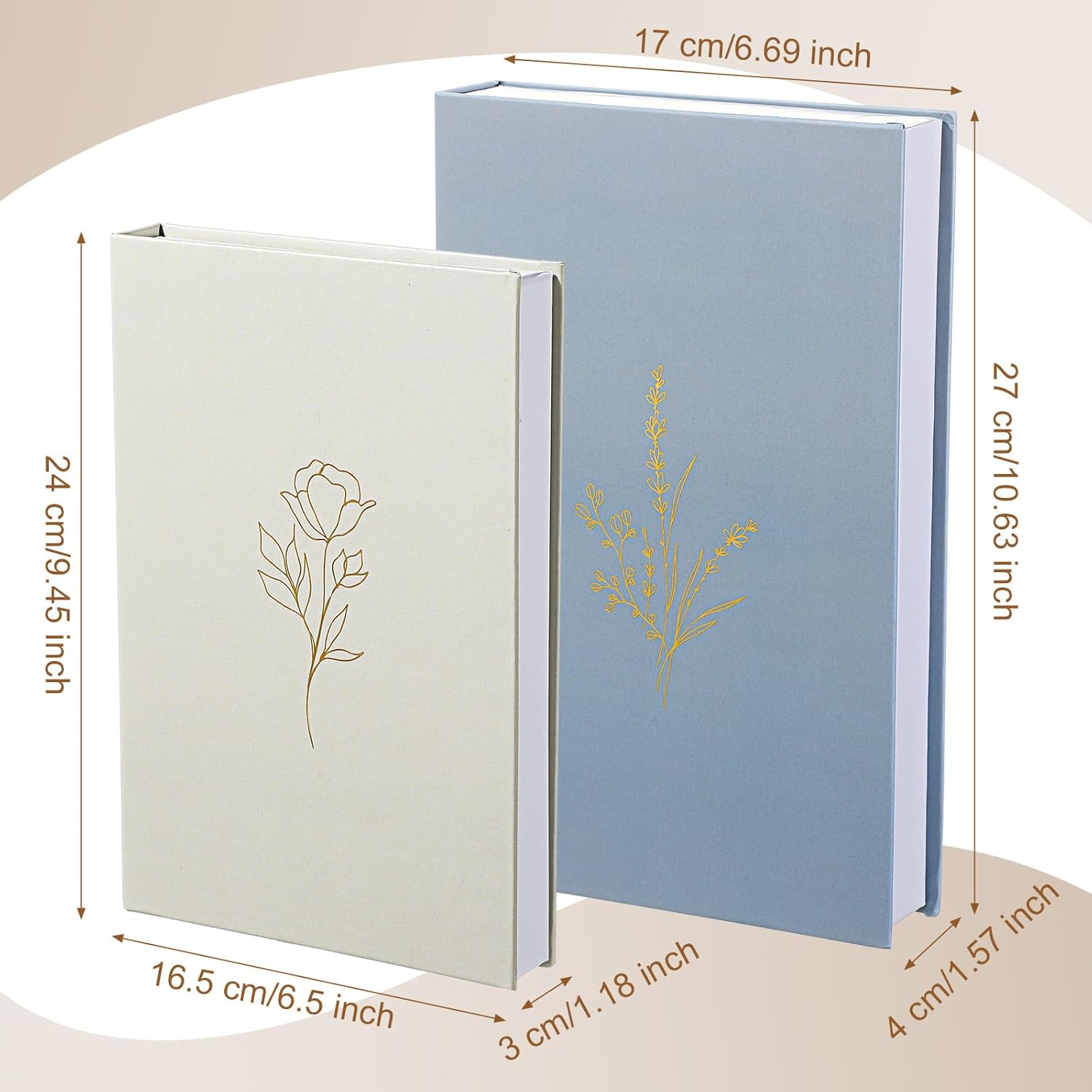 Cinnvoice Set of 2 Aesthetic Decorative Books Boxes, Faux Books Stacked for Decoration for Coffee Tables Modern Home Bookshelves Decor, Fake Fashion Photo Storage Boxes(Baby Blue Beige)