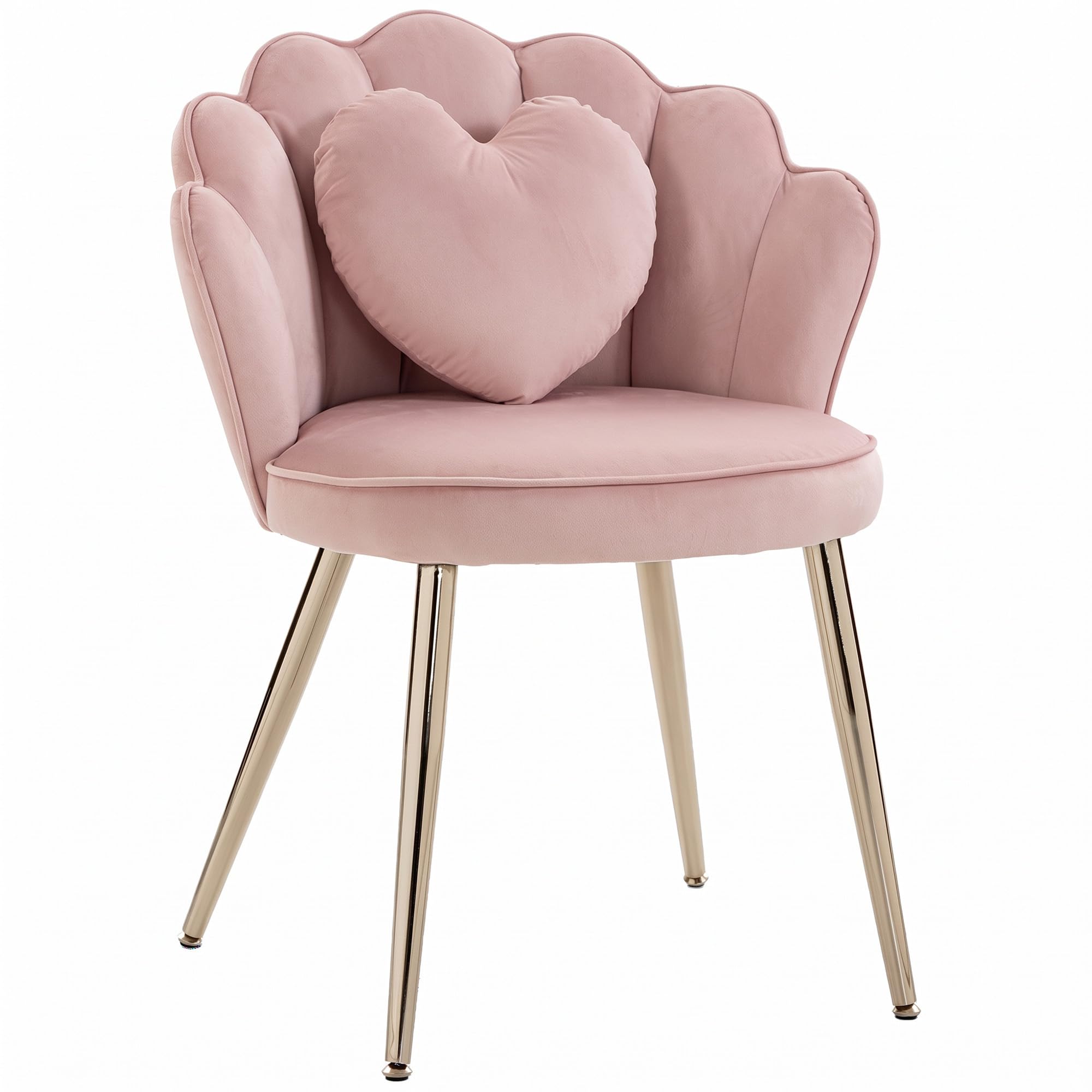 HOMCOM Lotus Accent Chair, Vanity Chair with Heart Pillow, Pink | Velvet Upholstered, Gold Metal Legs, Modern Petal Backrest, Armchair, for Living Room, Study, Bedroom