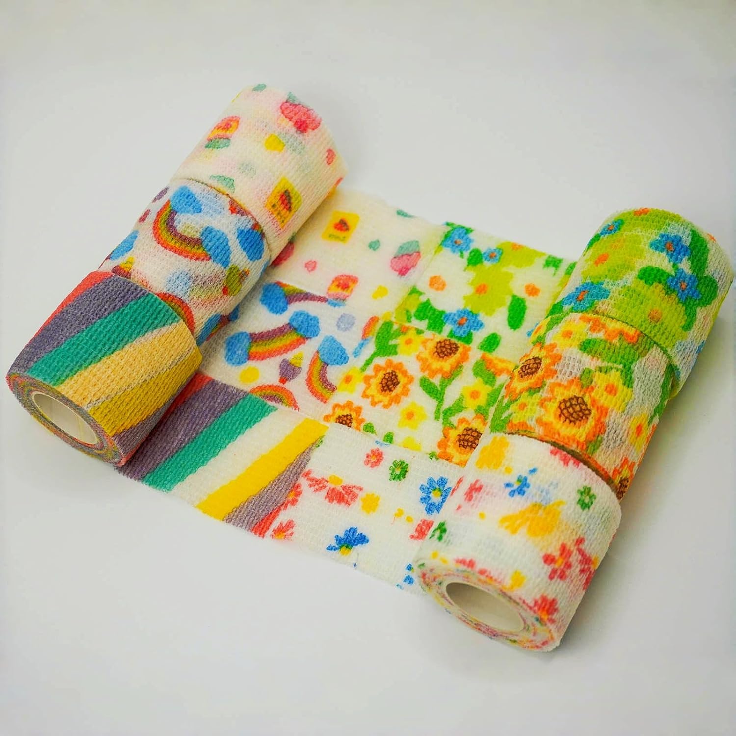 6 Pack Self Adhesive Bandage Wrap Colorful Pattern Print Elastic Cohesive Stretchy Sport Grip Tape for Finger Wrist Toe Vet Wraps - Image 2