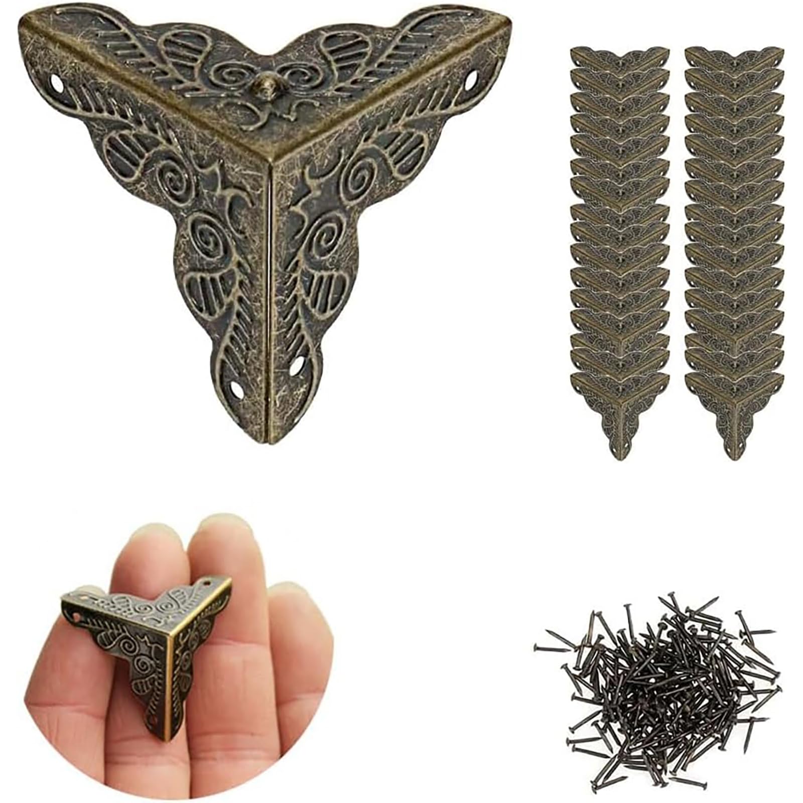50PCS Dust Catchers For Stairs, Edge Corner Cover with Screws, Table Corner Protectors, Antique Stairs Dust Corners Decorative, for Tables, Walls & Baseboards (Bronze, 0.98in)