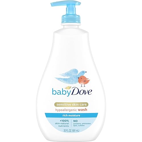 Baby Dove Sensitive Skin Care Baby Wash For Baby Bath Time Rich Moisture Tear-Free and Hypoallergenic, 20 oz (Packaging May Vary)