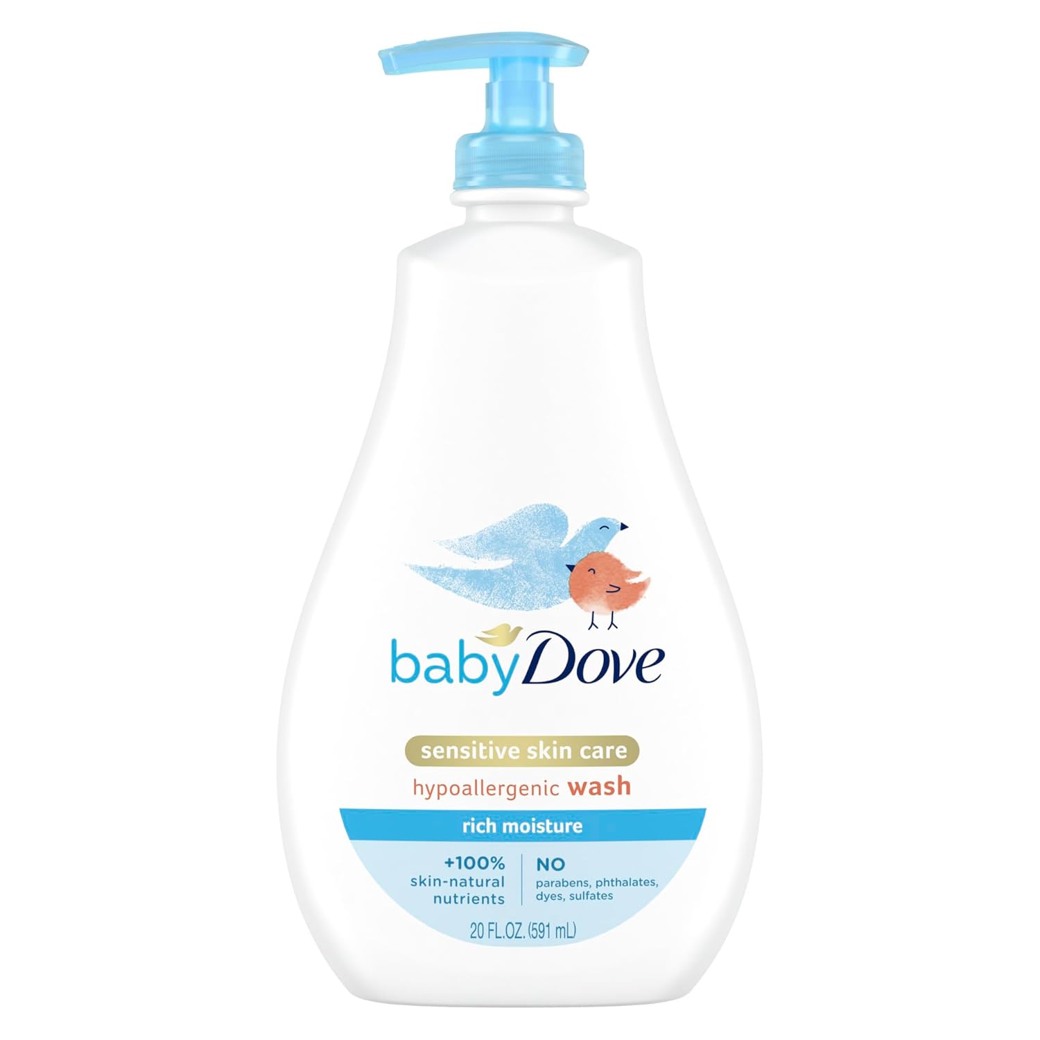 Baby Dove Rich Moisture Hypoallergenic Tear-Free Baby Wash for Sensitive Skin, 20 oz Nourishing Bath & Hair Wash