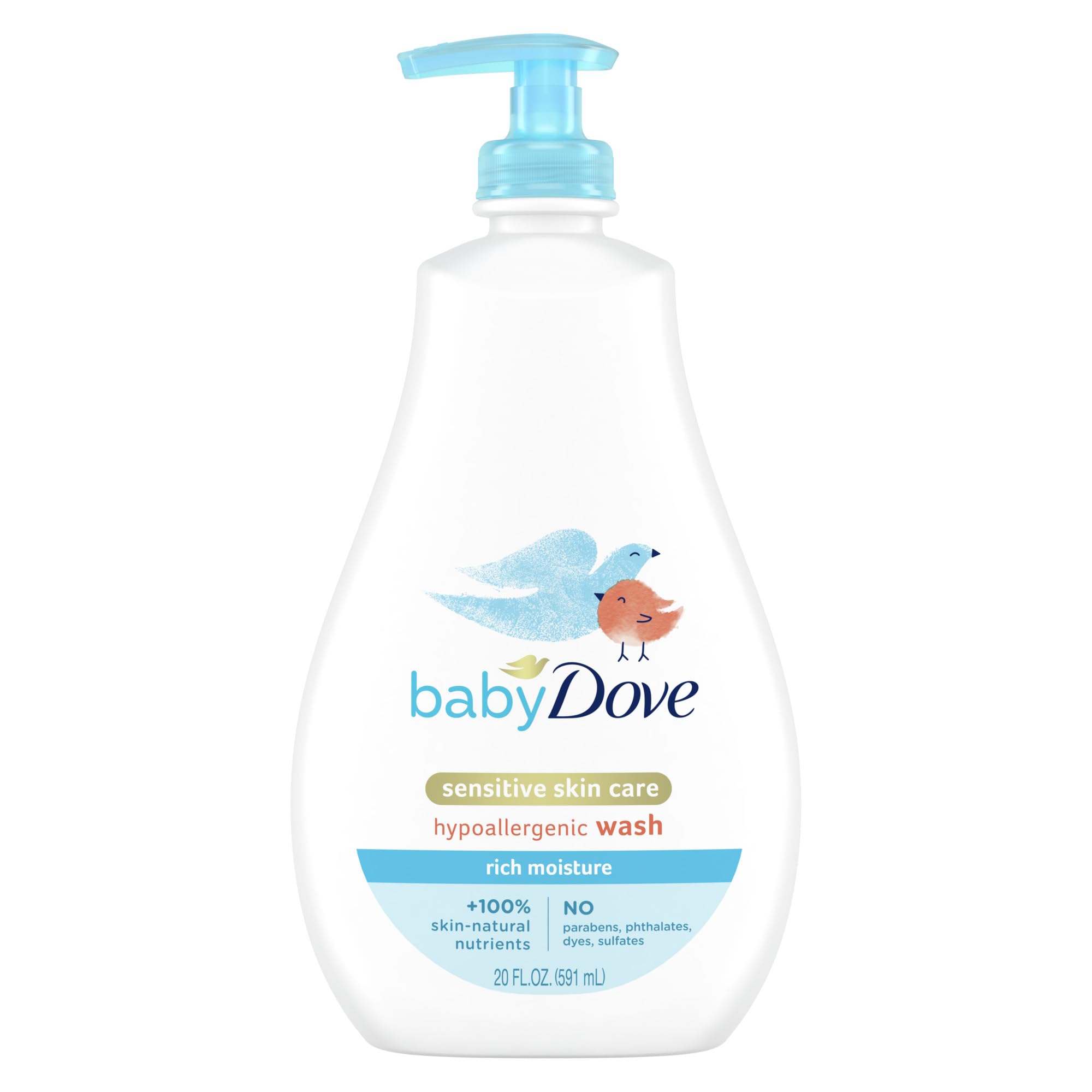 Baby Dove Sensitive Skin Care Baby Wash For Baby Bath Time Rich Moisture Tear-Free and Hypoallergenic, 20 oz (Packaging May Vary)