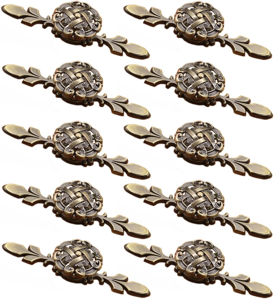 Round Shape Antique Drawer Cupboard Pulls Handles Wardrobe Drawer Cabinet Door Kitchen Knobs and Handles, Pack of 10 (Antique Brass 118MM)