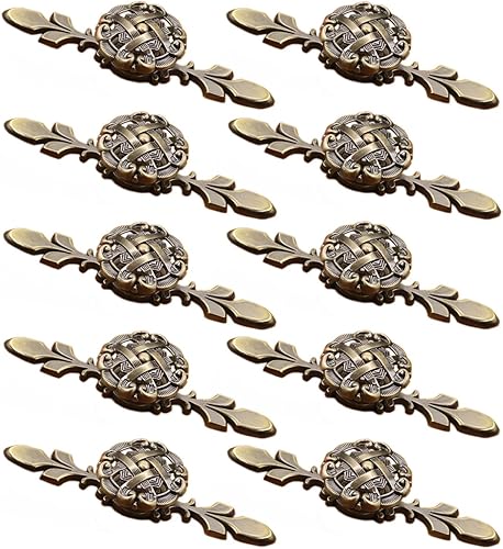 Tiradores de cajones antiguos de forma redonda para armario, cajón, puerta, cocina, paquete de 10 unidades (latón antiguo, 4.646 in)