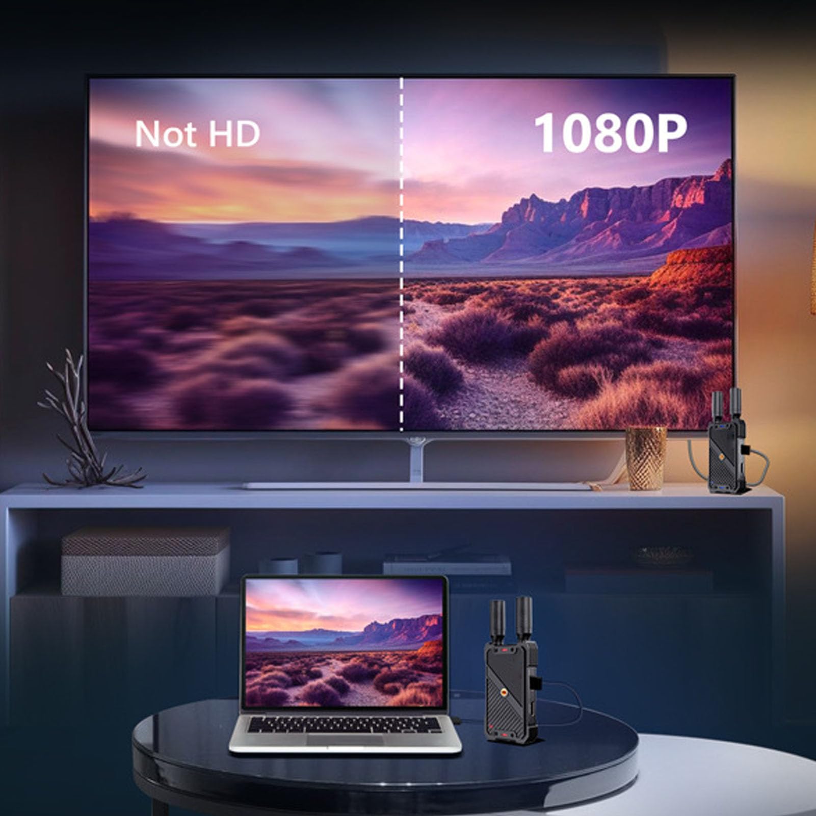 Garsent Receptor Transmisor HDMI Inalámbrico 400M, Extensor de Video de 5GHz con Latencia 0.05S, de Transmisión Inalámbrica 1080P, Soporte KVM para Presentación en Oficina en Casa