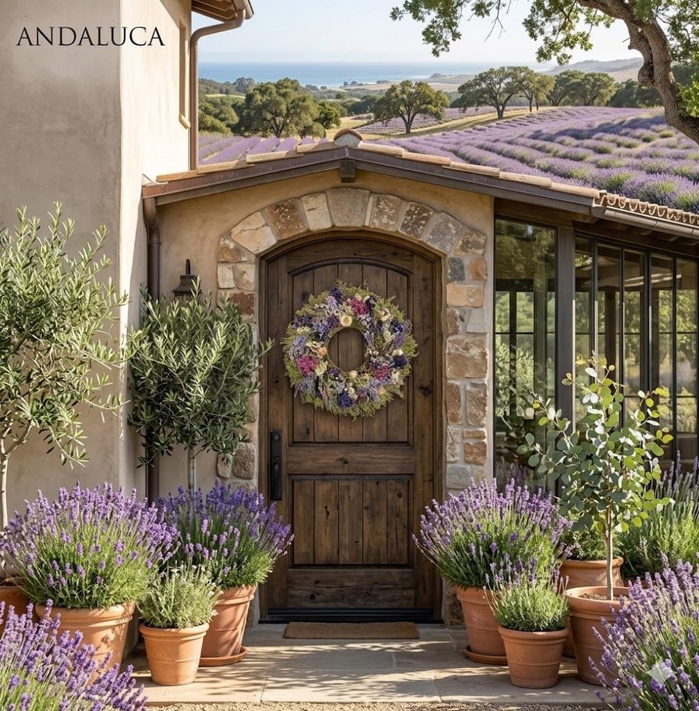ANDALUCA 19inch Natural Botanicals & Dried Flowers Wreath (Spring Floral)