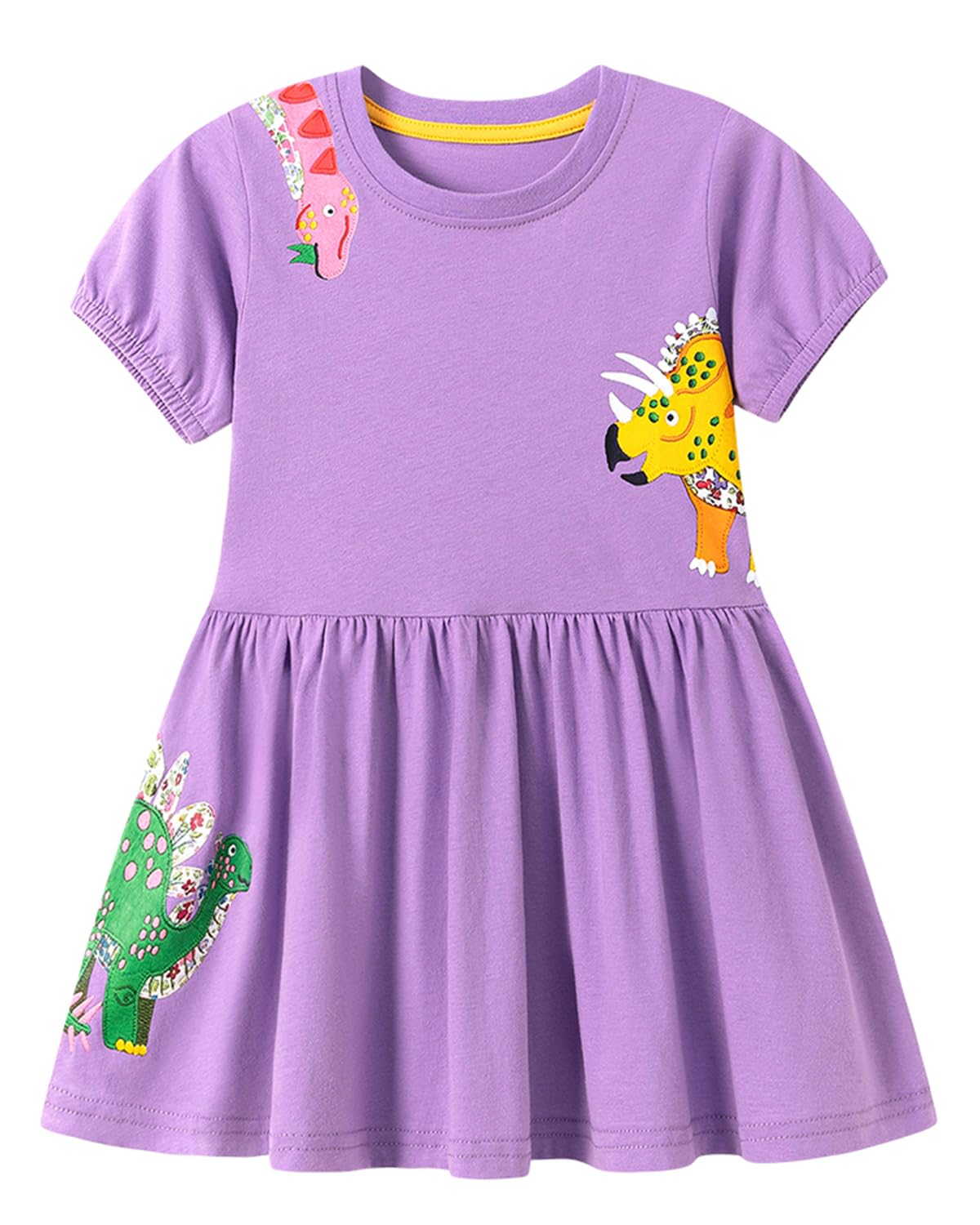 Girls Cotton Long Sleeve Casual Cartoon Appliques Striped Jersey Dresses