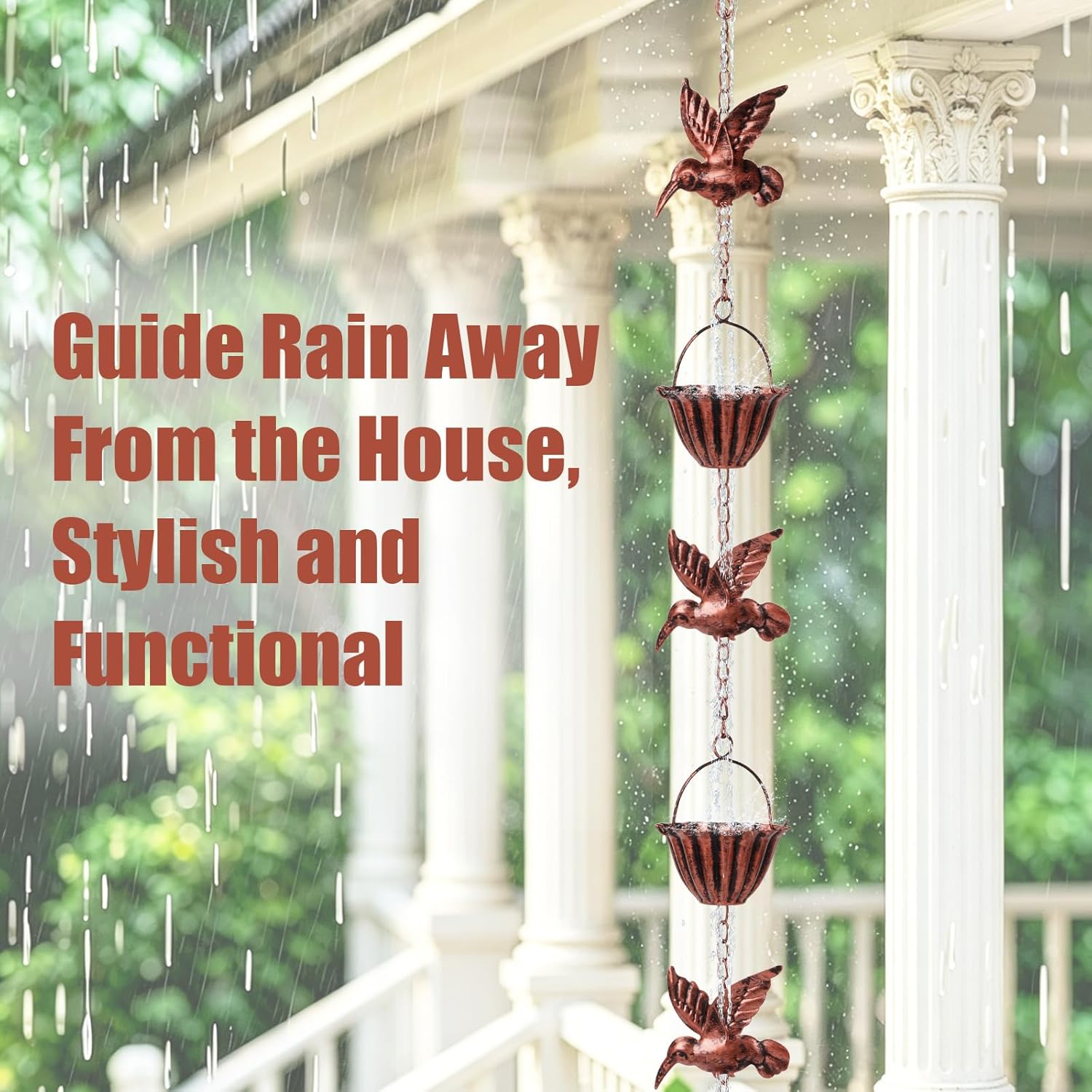 8.5 Ft Rain Chain, Thick Metal Rain Gutter Chains, Adjustable Rain Catcher Chain for Eaves Drainage, Replacement for Downspout, Outdoor Decor