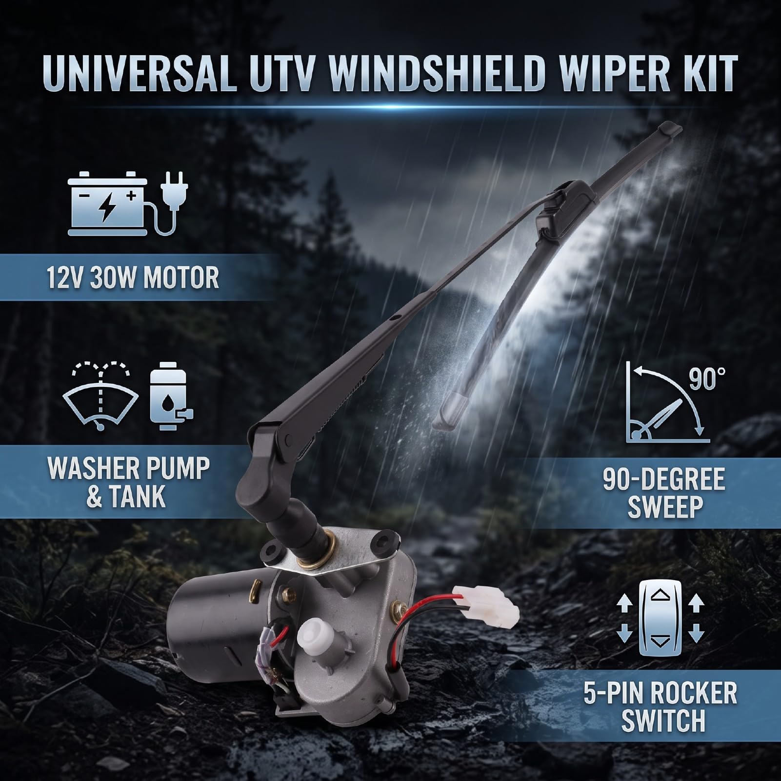 Fockety Kit de Limpiaparabrisas UTV, 12V 30W, 15.7in