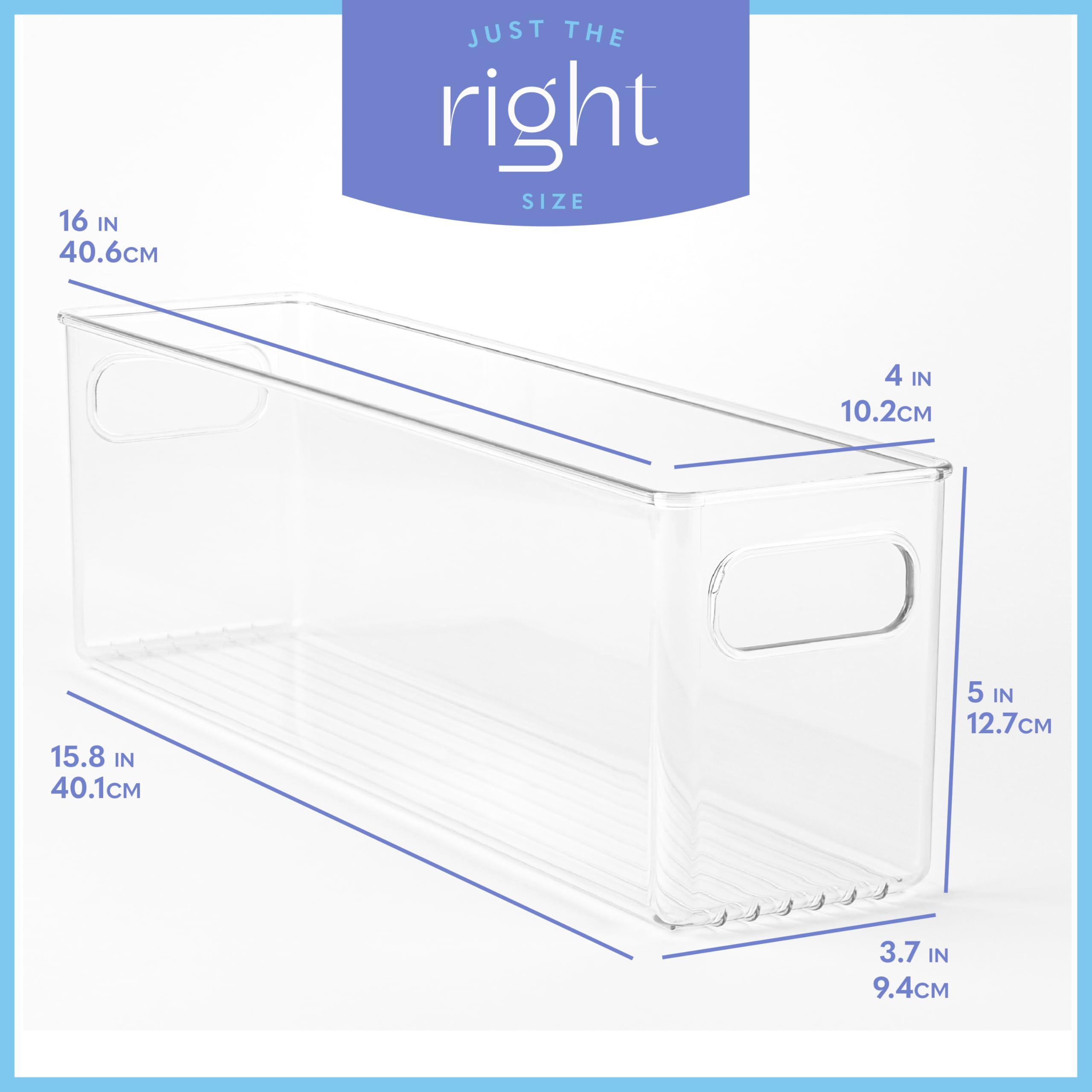 primebox Frischhaltedosen aus Kunststoff, transparent, mit Griffen, für die Organisation von Küche, Speisekammer, Kühlschrank, Gefrierschrank, Speisekammer, Badezimmer, 40,6 x 10,2 x 12,7 cm, 6 Stück