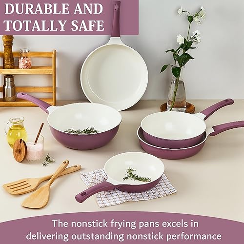 Miniatura 3 de UPIT Sartén de cerámica antiadherente Sartén no tóxica resistente a los arañazos PFOA y PFOS para cocinar, compatible con estufas de inducción, gas
