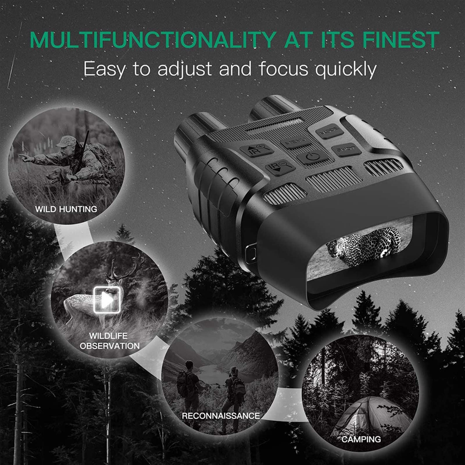 Cyfrowa lornetka noktowizyjna Full Dark IR Infrared 300m do polowania w ciemności Obraz HD i wideo Night Vision Trail Camera Camping do polowań