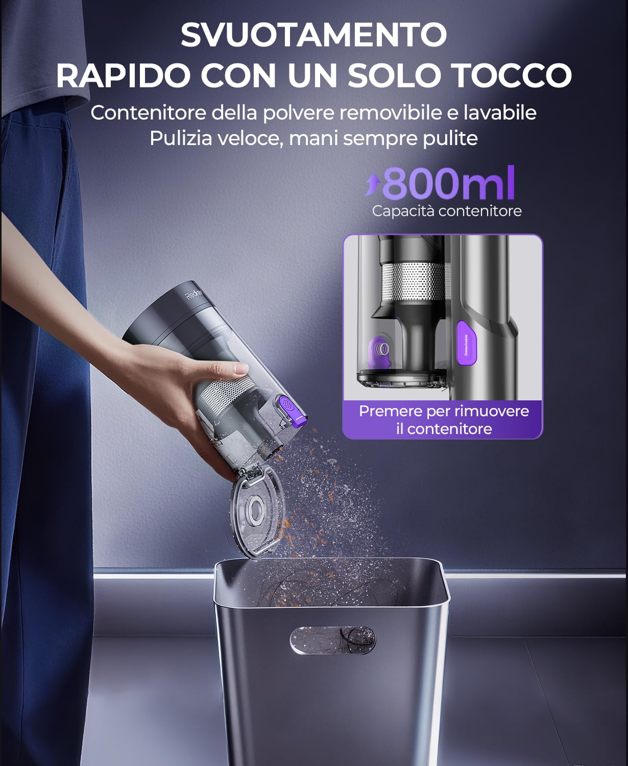 Aspirapolvere Senza Fili Potente, 55KPA/580W/70Min Scopa Elettrica Senza Fili con Display Intelligente e Anti-Avvolgimento, Luce LED Verde, Aspirapolvere potente per Pavimenti/Tappeti/Peli Animali