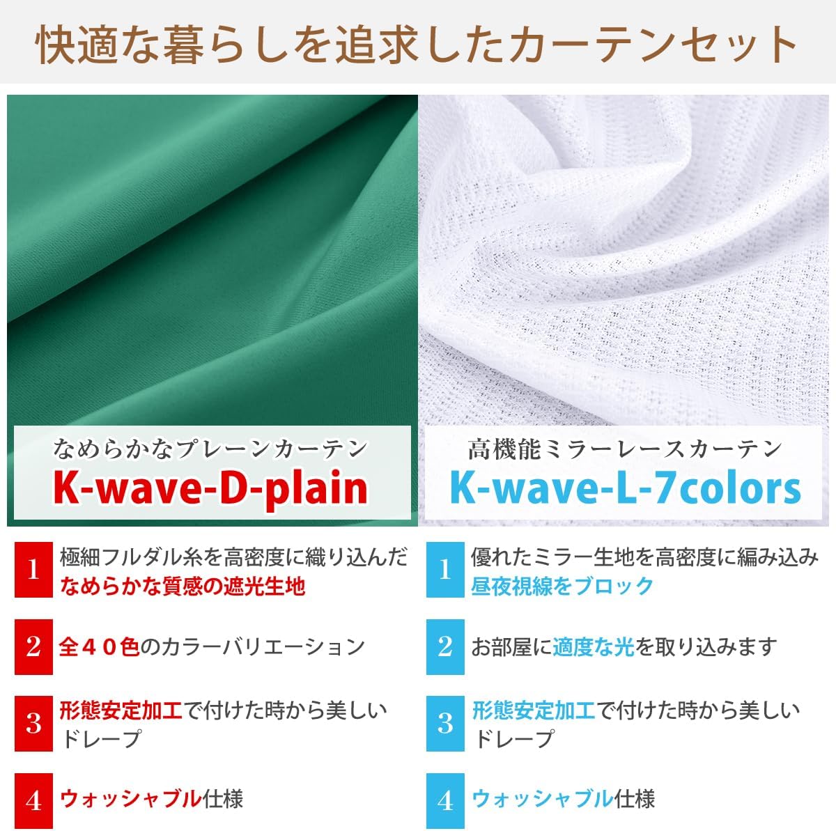 カーテンくれない 「K-wave-D-plain」セット 日本製 防炎 ラベル付