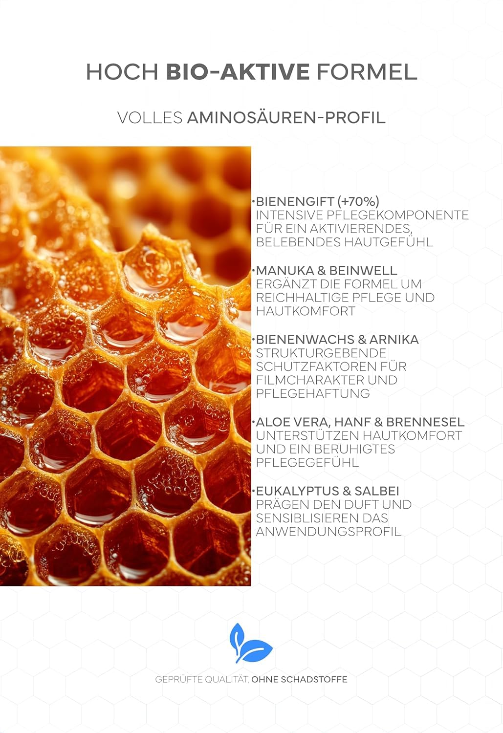 Bienengiftsalbe hochdosiert (+70% Melittin): Kühlend & wärmend, Bee Venom Bienengiftcreme + 9 Kräuterextrakte & 330 Bienenstichen: Aloe Vera & Eukalyptus; Made in Germany; Pflegt Falten & Arthrose
