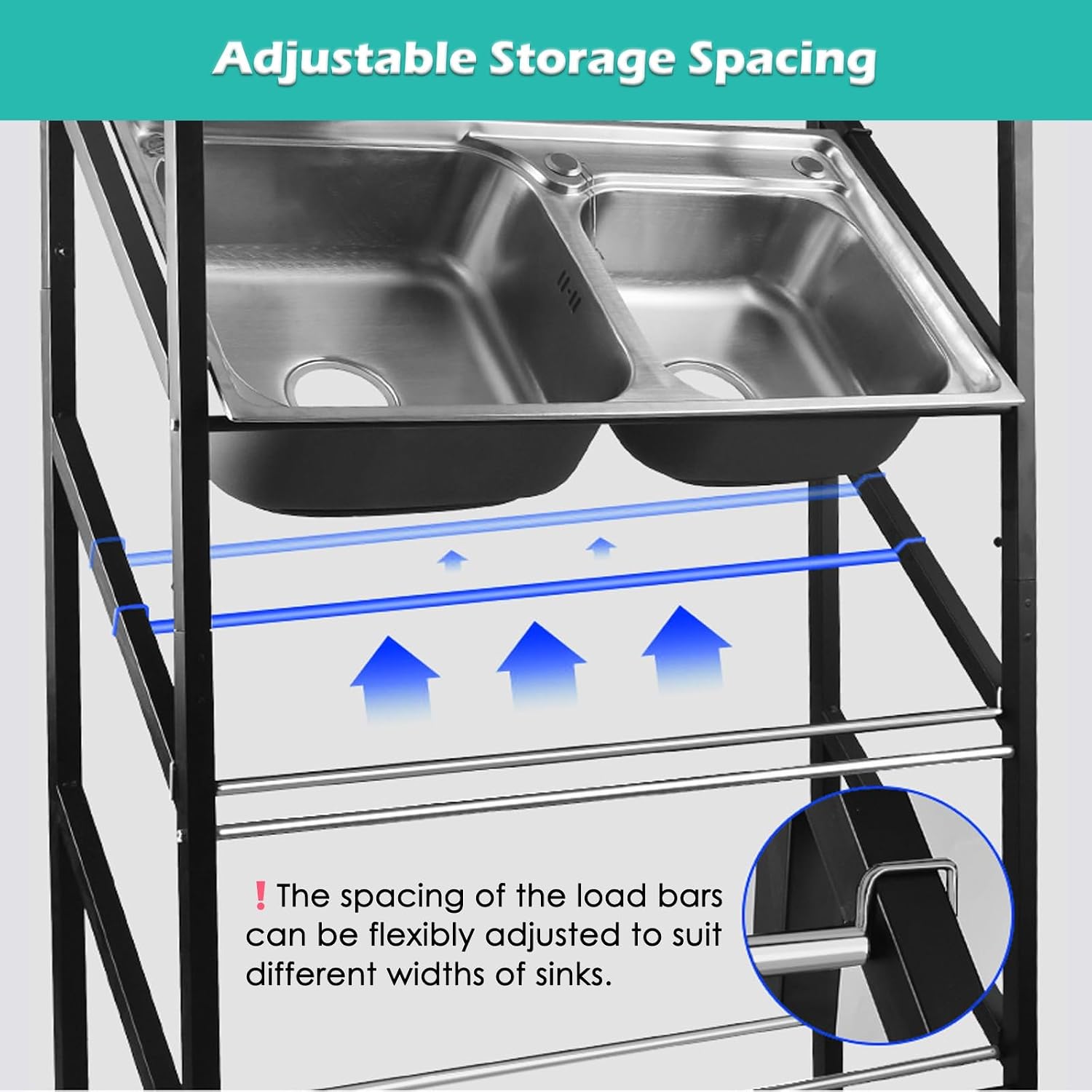 Floor-Standing Metal Kitchen Sink Display Rack,Movable Large Wash Basin Organizer Dish Tub Shelf,4-Layer Commercial Sinks Sample Holder for Exhibit(Black W/Wheels)