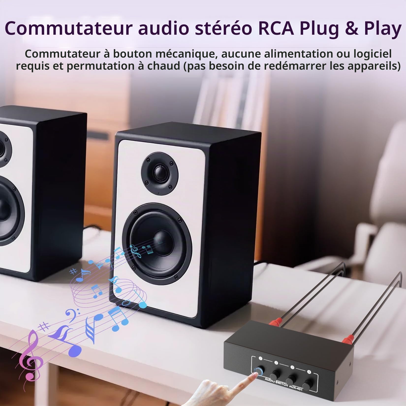BolAAzuL Commutateur Audio Stéréo RCA Bidirectionnel 4 Entrées 1 Sortie/1 Entrée 4 Sorties, Répartiteur Audio Stéréo 3.5mm Aux + RCA L/R, sans Alimentation Nécessaire, Boîte de Sélection Audio Passif