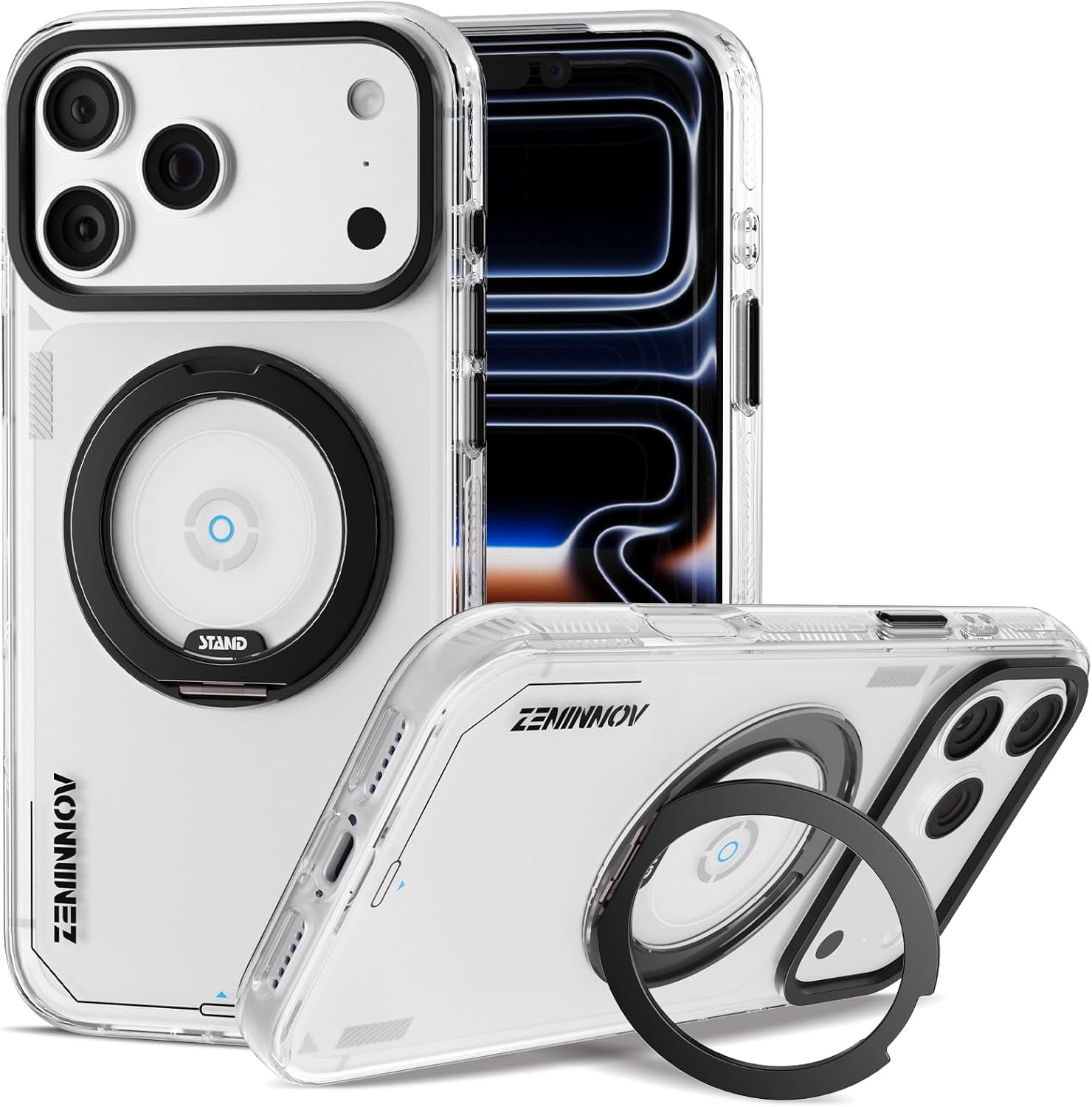 Designed for iPhone 17 Pro Max Case with 360°Rotatable Magnetic Stand [Compatible with MagSafe] [Military Grade Shockproof] Slim Phone Case with Ring Kickstand - Translucent White